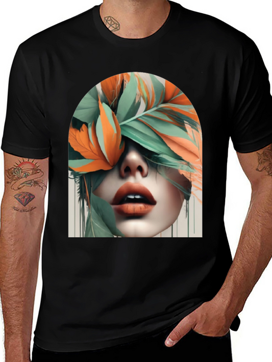 Leaf Face Graphic Tee - Unique Artistic Design