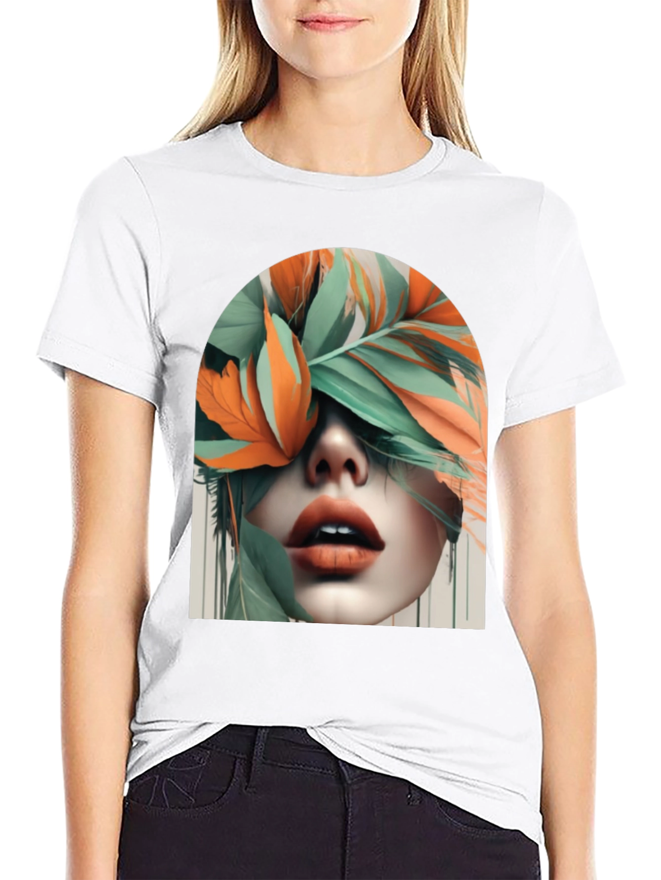 Leaf Face Graphic Tee - Unique Artistic Design