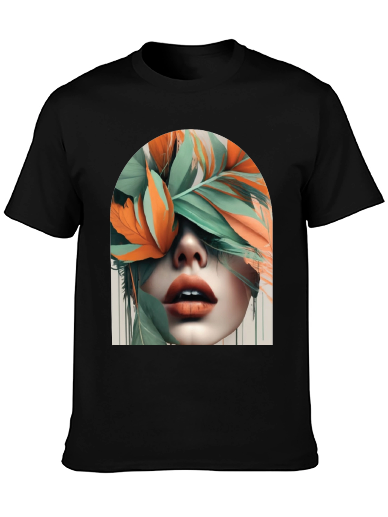Leaf Face Graphic Tee - Unique Artistic Design