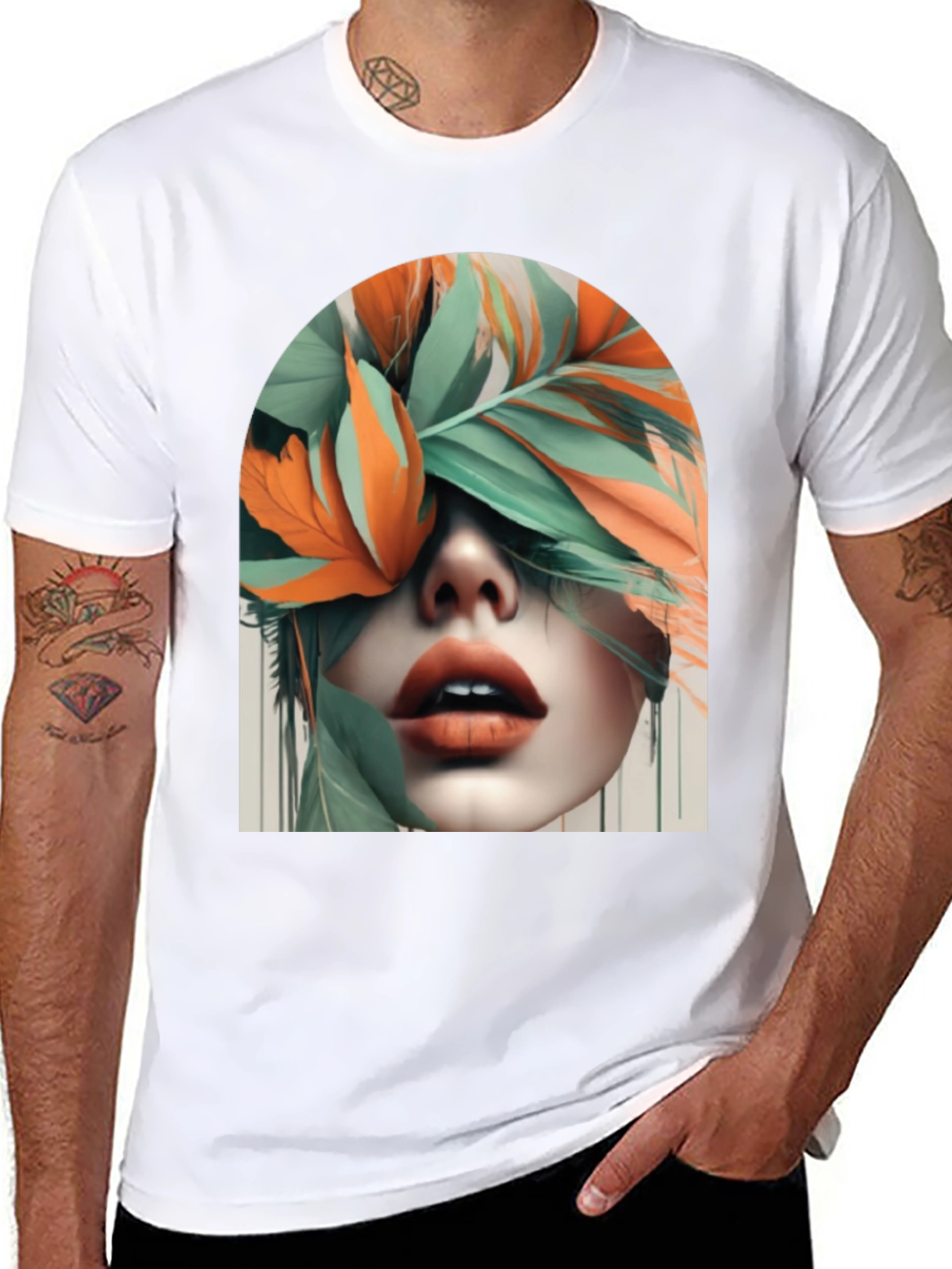Leaf Face Graphic Tee - Unique Artistic Design