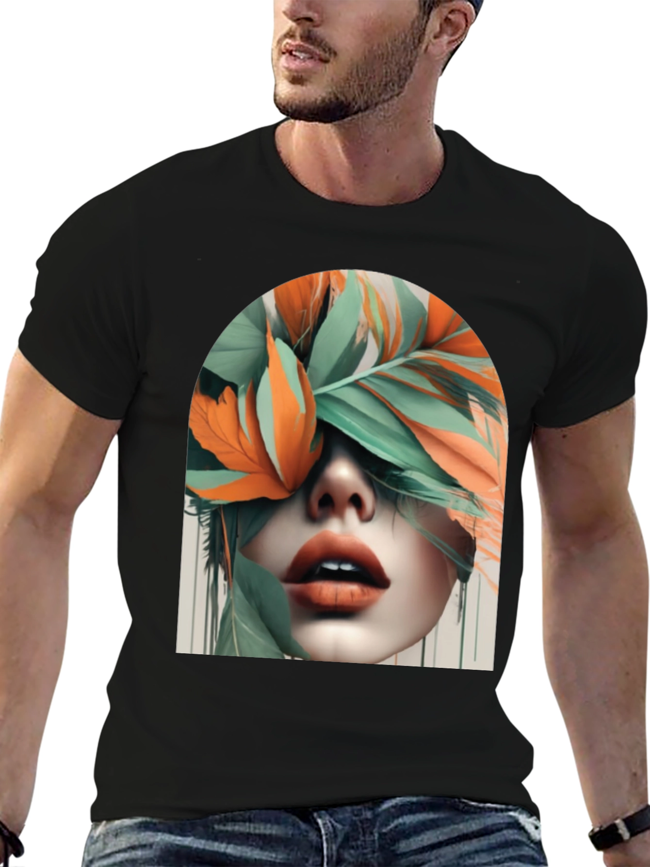 Leaf Face Graphic Tee - Unique Artistic Design