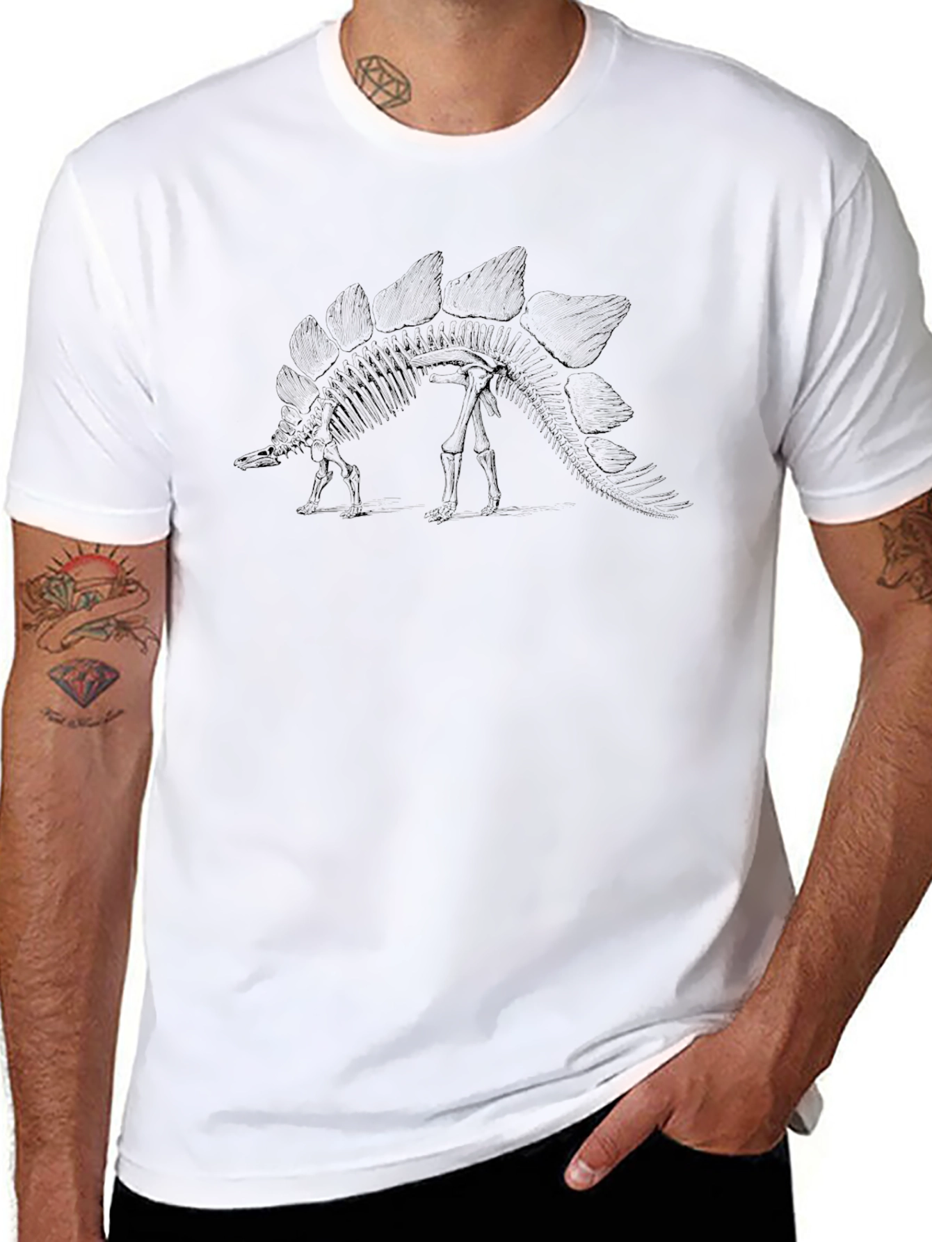 Stegosaurus Skeleton Graphic Tee - Black