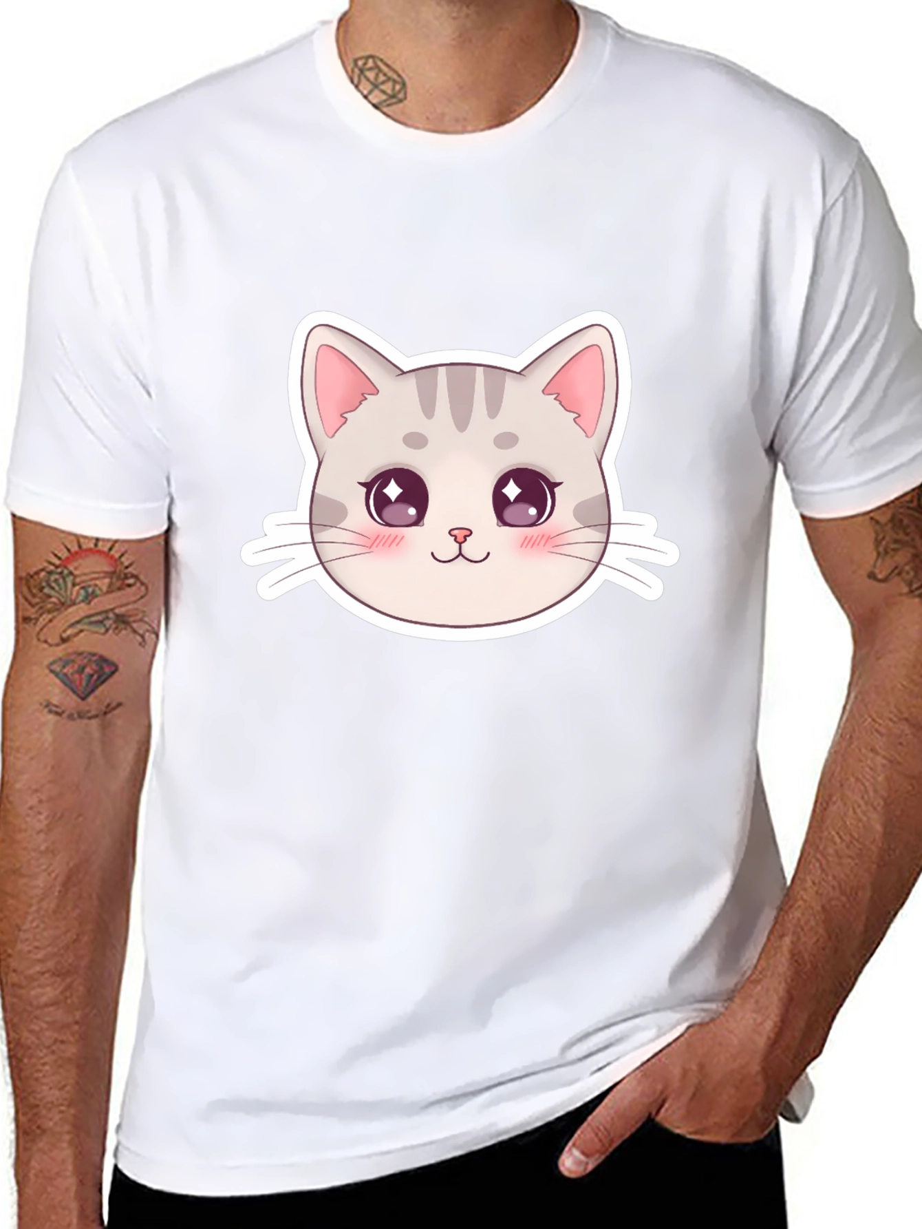 Cute Cat Face Graphic Black T-Shirt