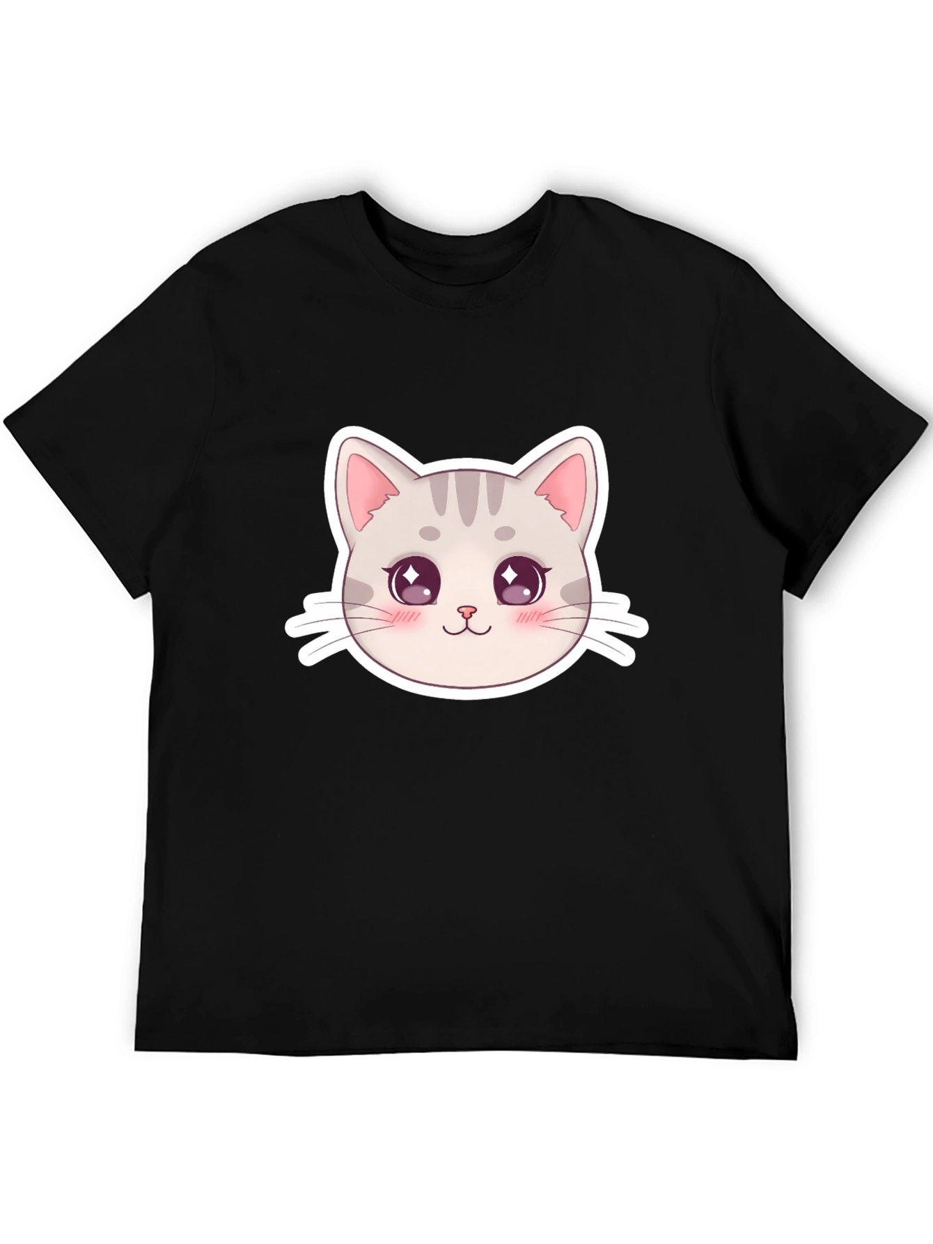 Cute Cat Face Graphic Black T-Shirt