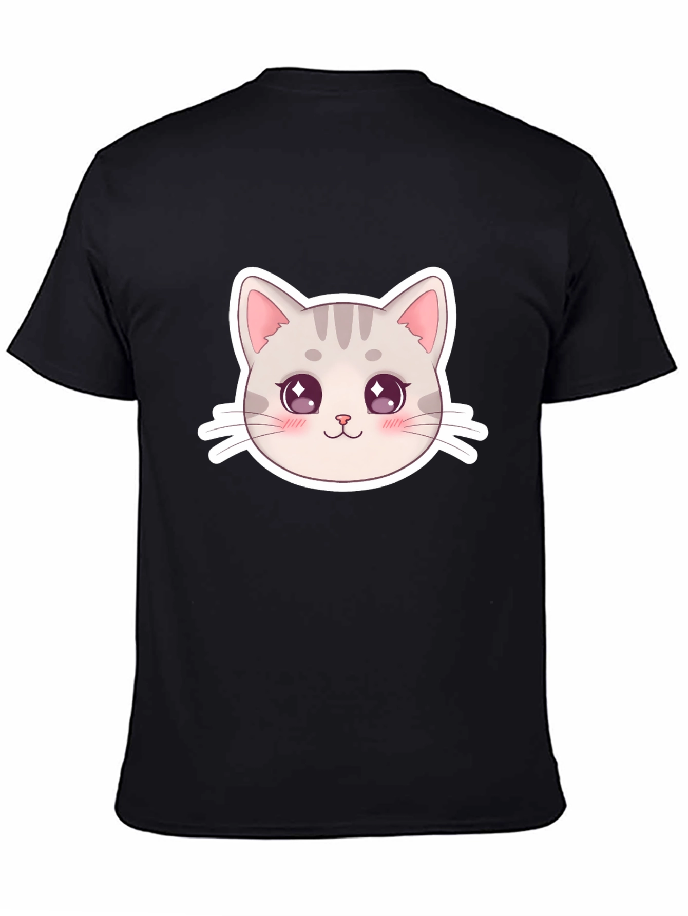 Cute Cat Face Graphic Black T-Shirt