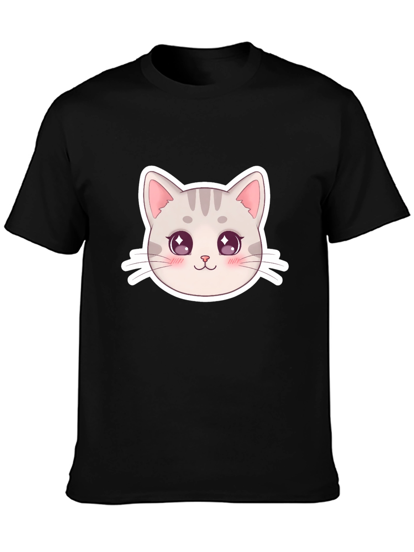 Cute Cat Face Graphic Black T-Shirt