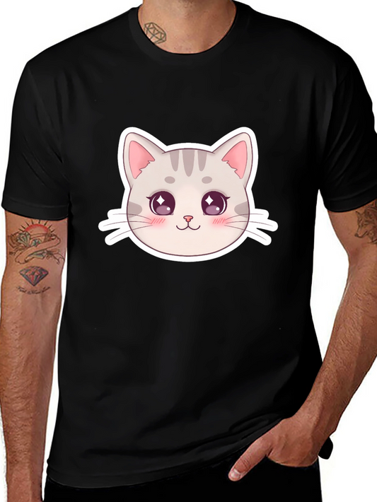 Cute Cat Face Graphic Black T-Shirt