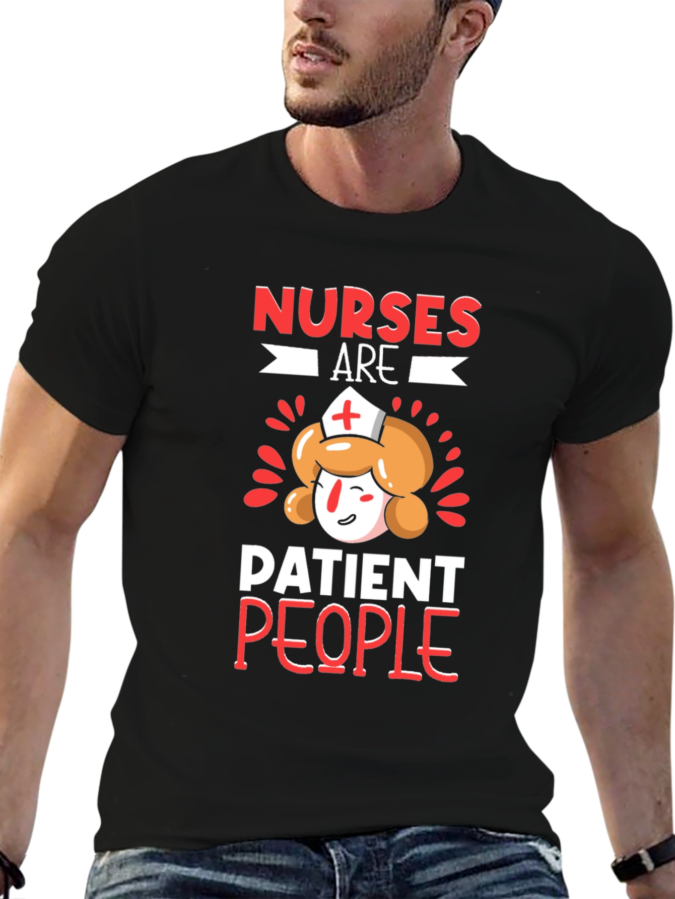 Nurses Are Patient People Black Graphic T-Shirt