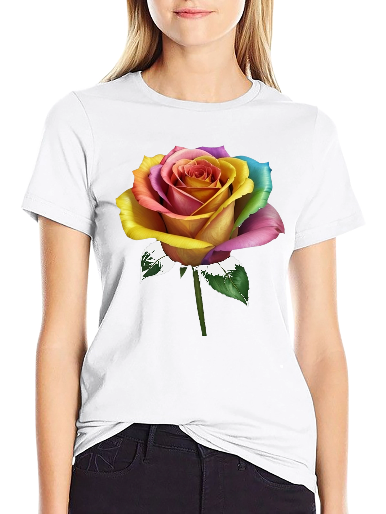Rainbow Rose Graphic Tee - Stylish Mens T-Shirt