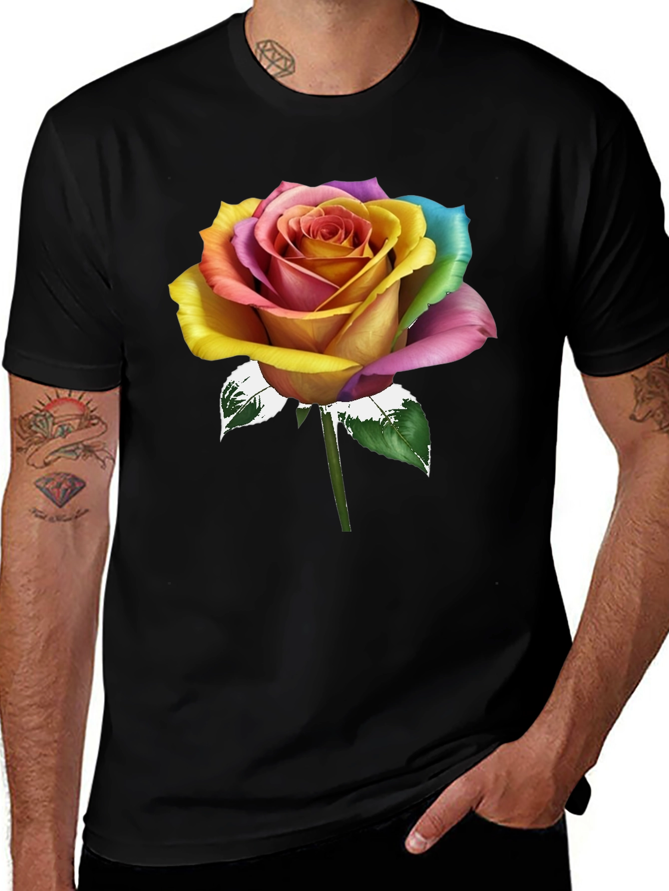 Rainbow Rose Graphic Tee - Stylish Mens T-Shirt