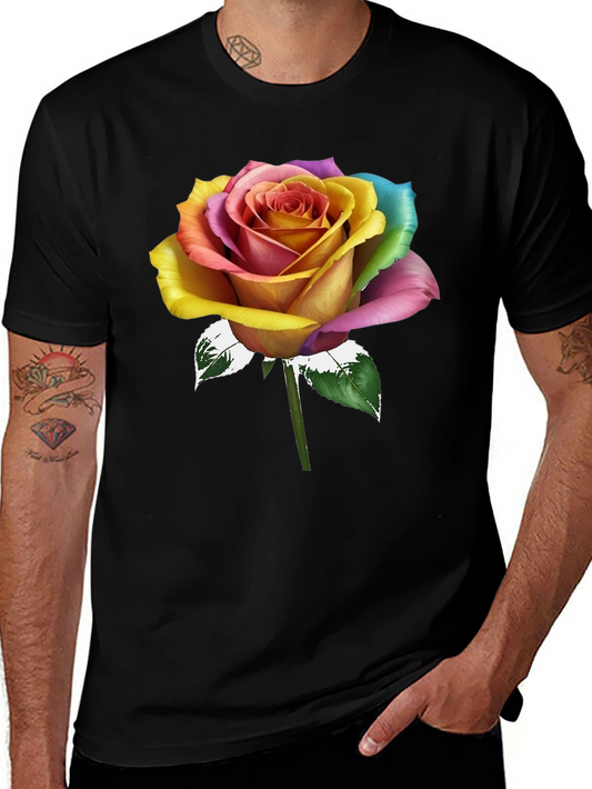 Rainbow Rose Graphic Tee - Stylish Mens T-Shirt