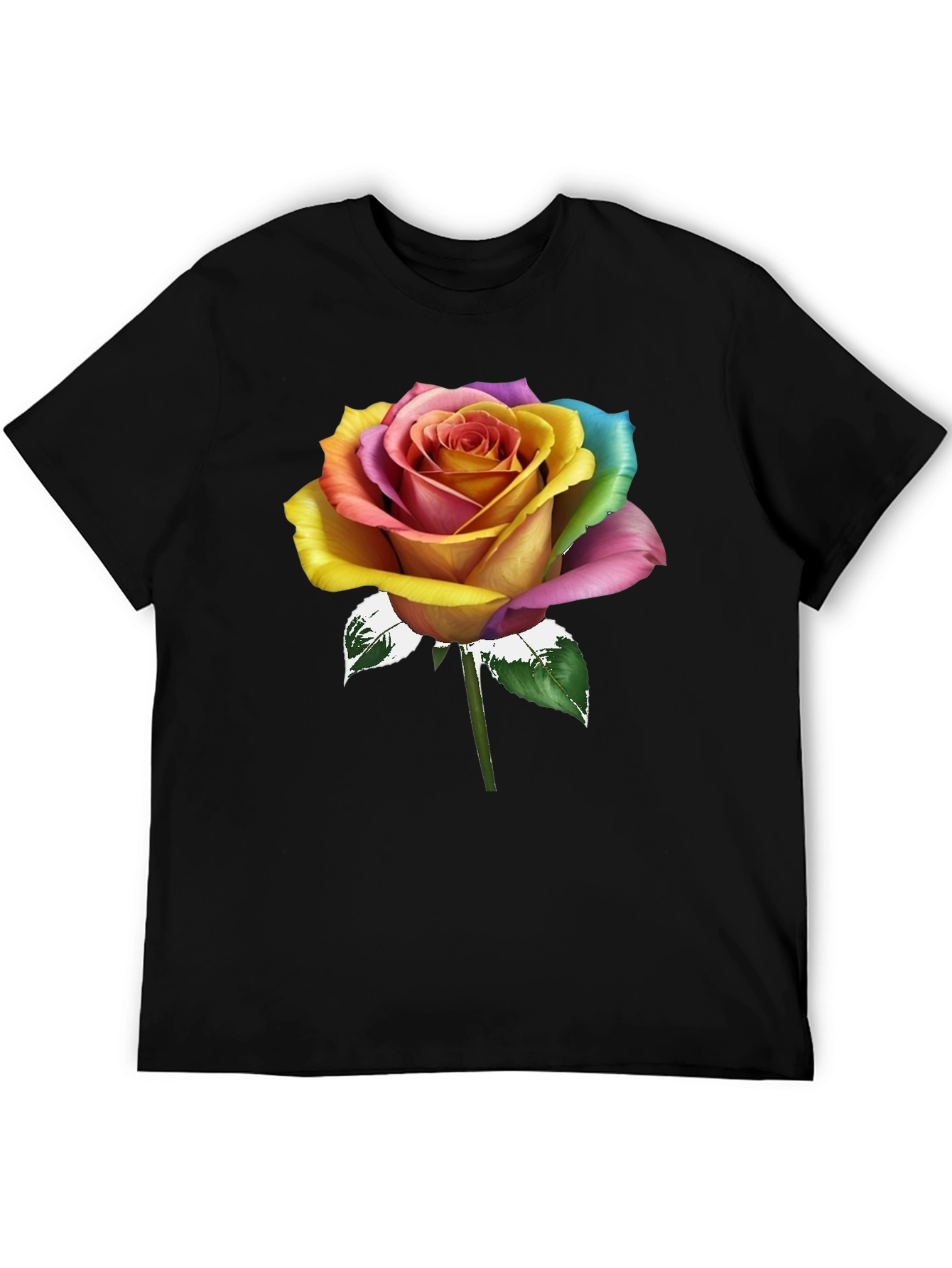 Rainbow Rose Graphic Tee - Stylish Mens T-Shirt