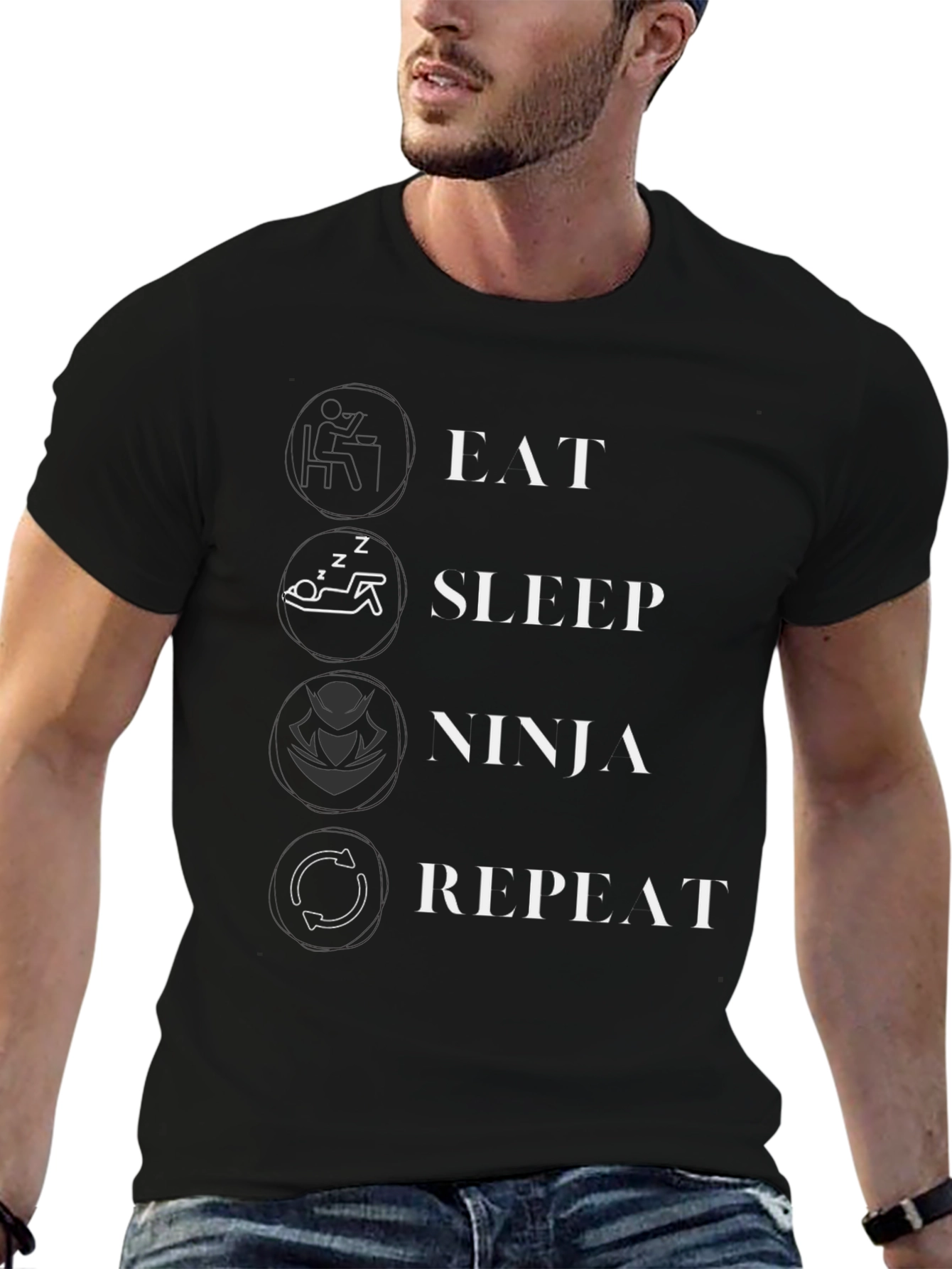 Eat Sleep Ninja Repeat Black Graphic T-Shirt