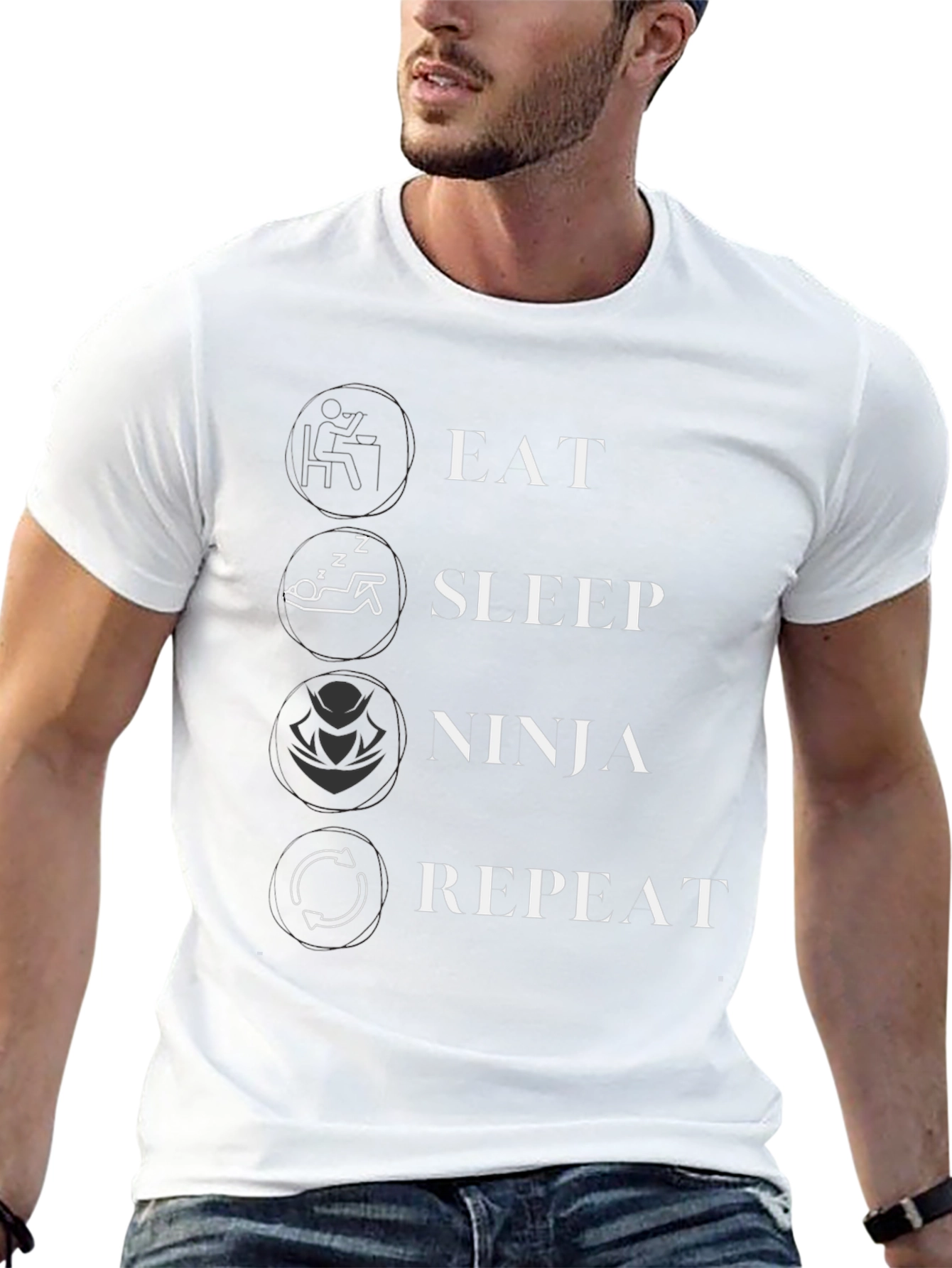 Eat Sleep Ninja Repeat Black Graphic T-Shirt