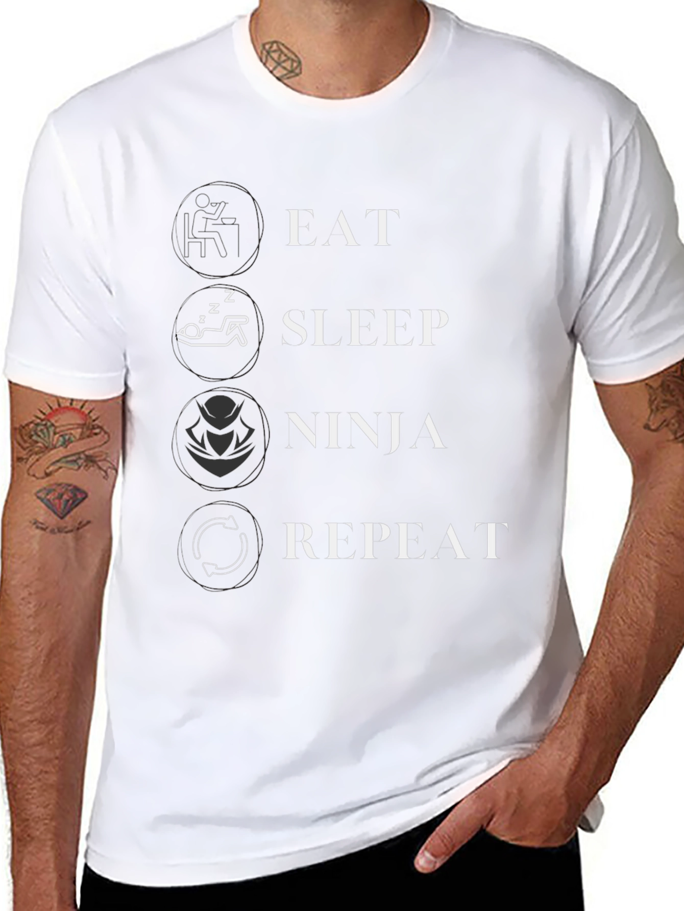 Eat Sleep Ninja Repeat Black Graphic T-Shirt