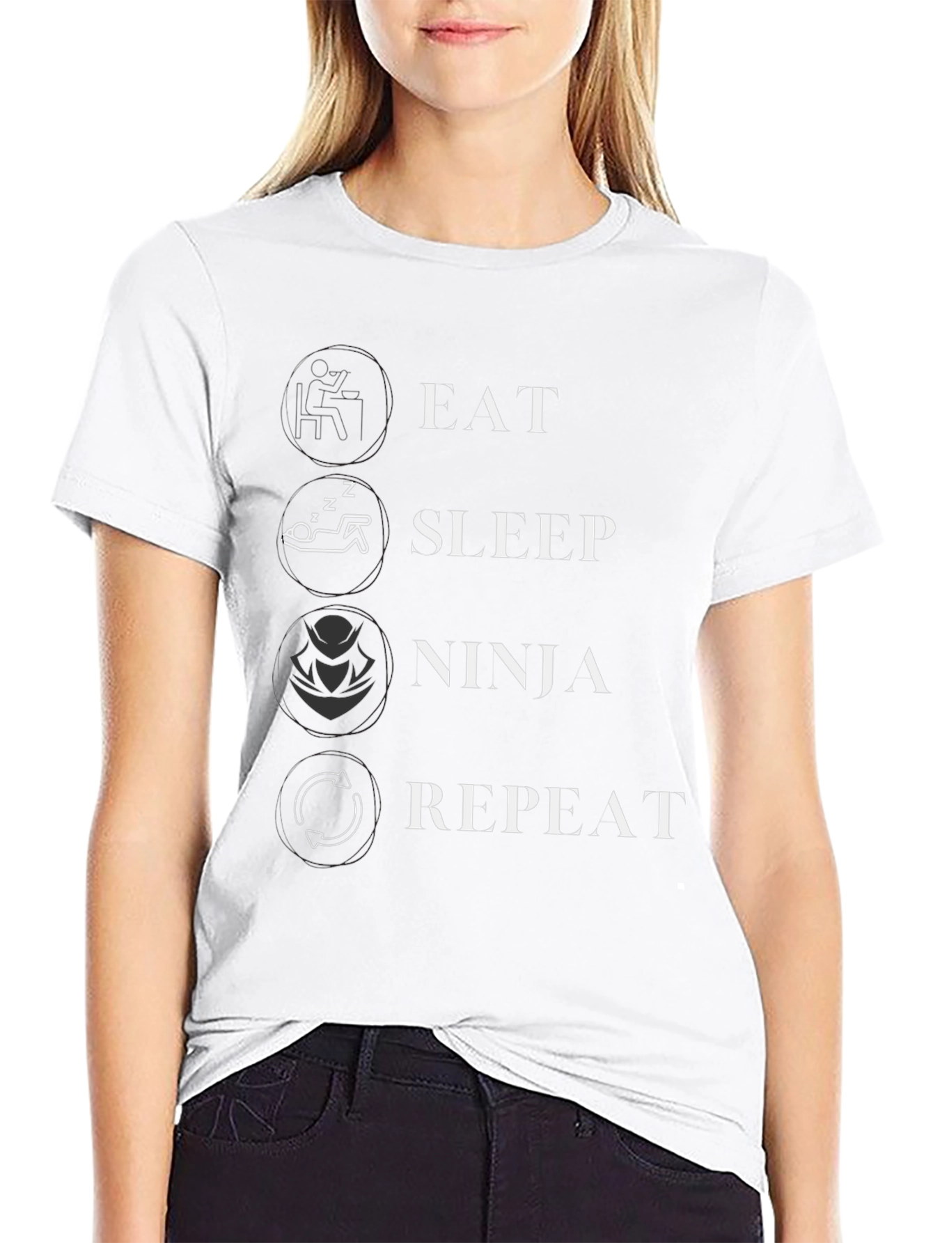 Eat Sleep Ninja Repeat Black Graphic T-Shirt
