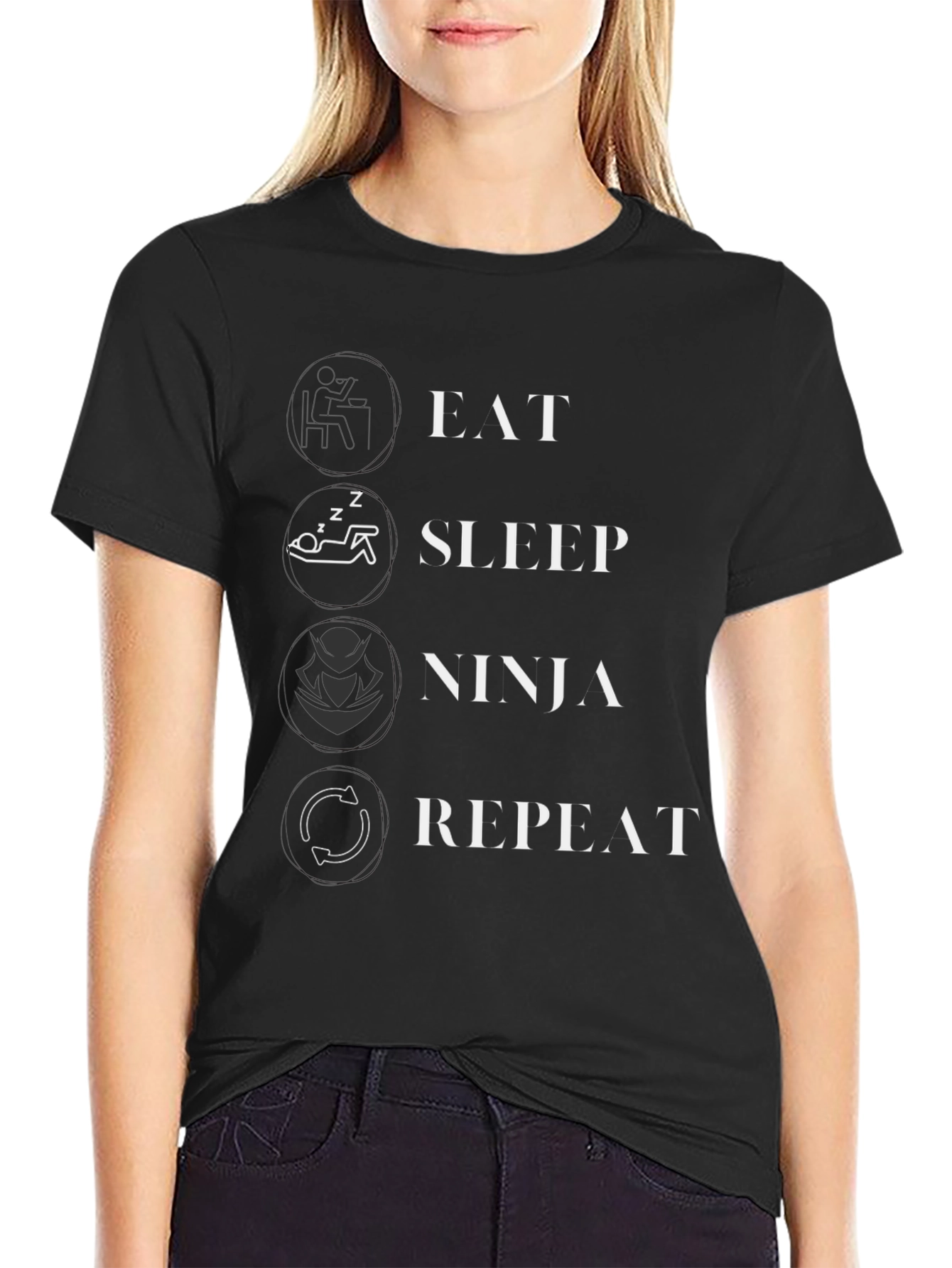 Eat Sleep Ninja Repeat Black Graphic T-Shirt