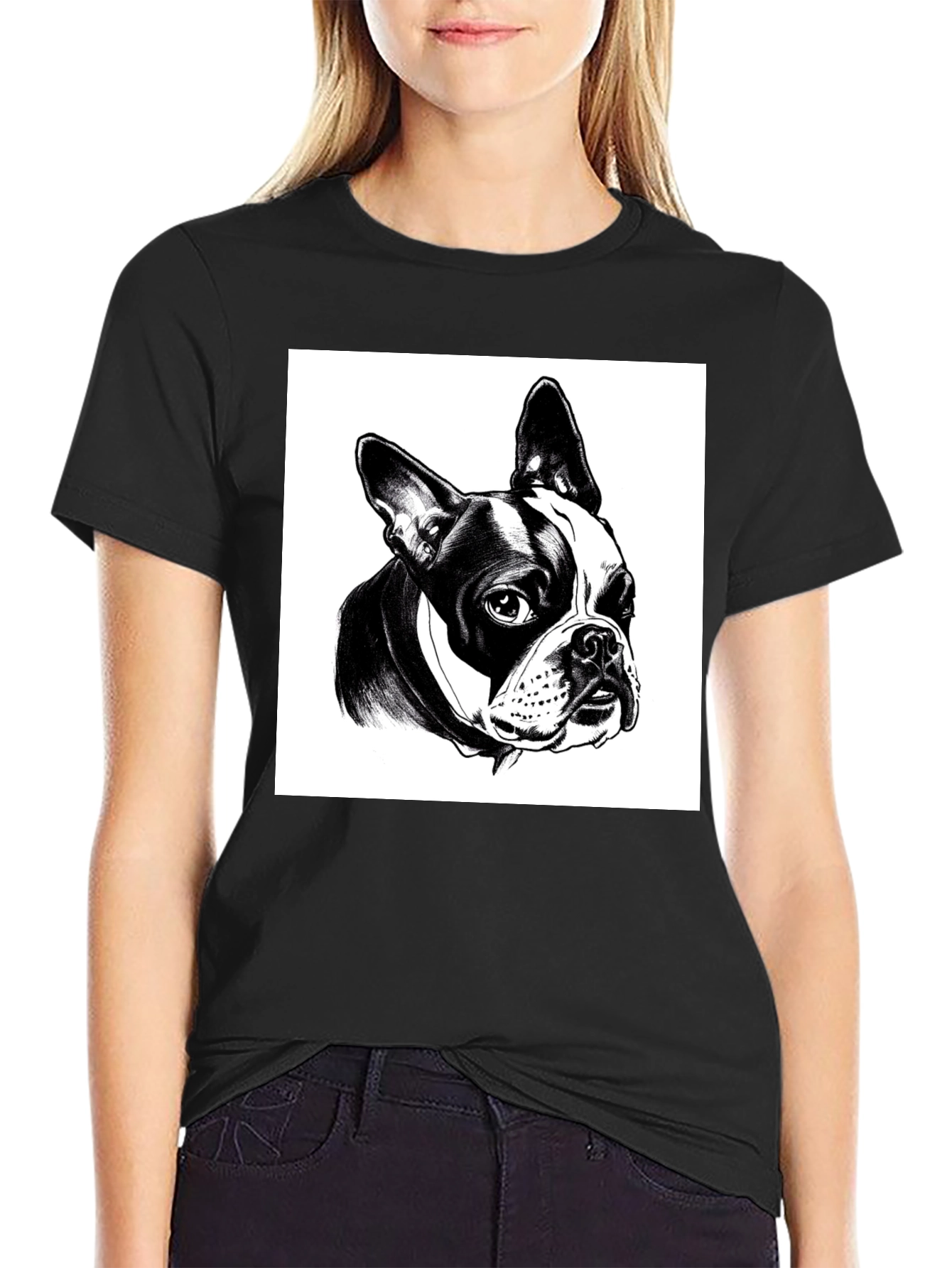 Boston Terrier Graphic Tee - Black Cotton T-Shirt
