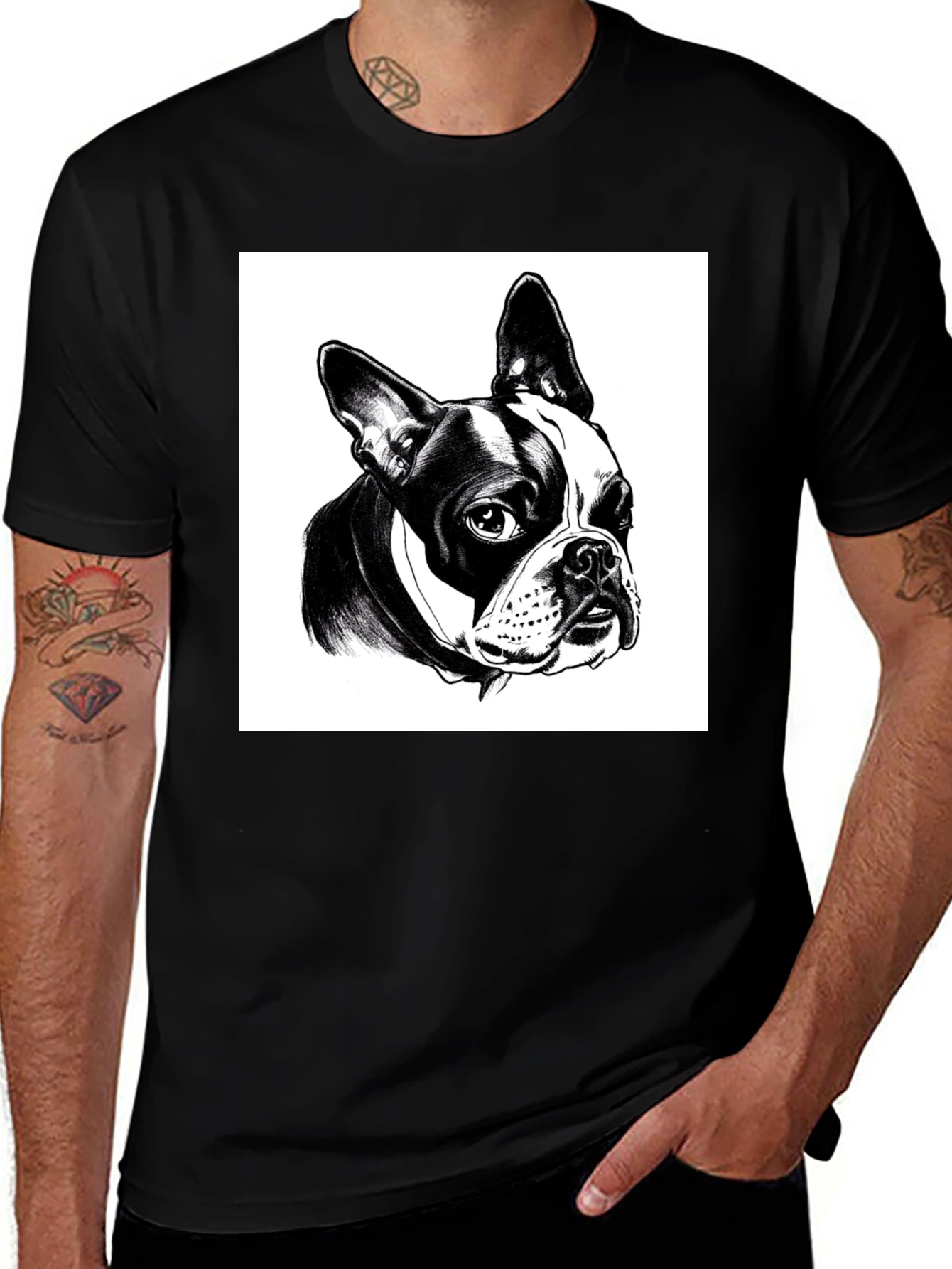 Boston Terrier Graphic Tee - Black Cotton T-Shirt