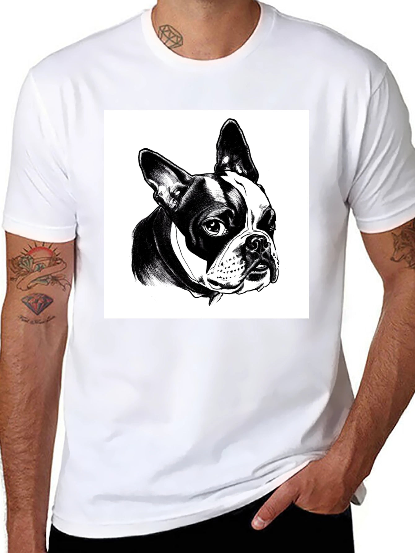 Boston Terrier Graphic Tee - Black Cotton T-Shirt