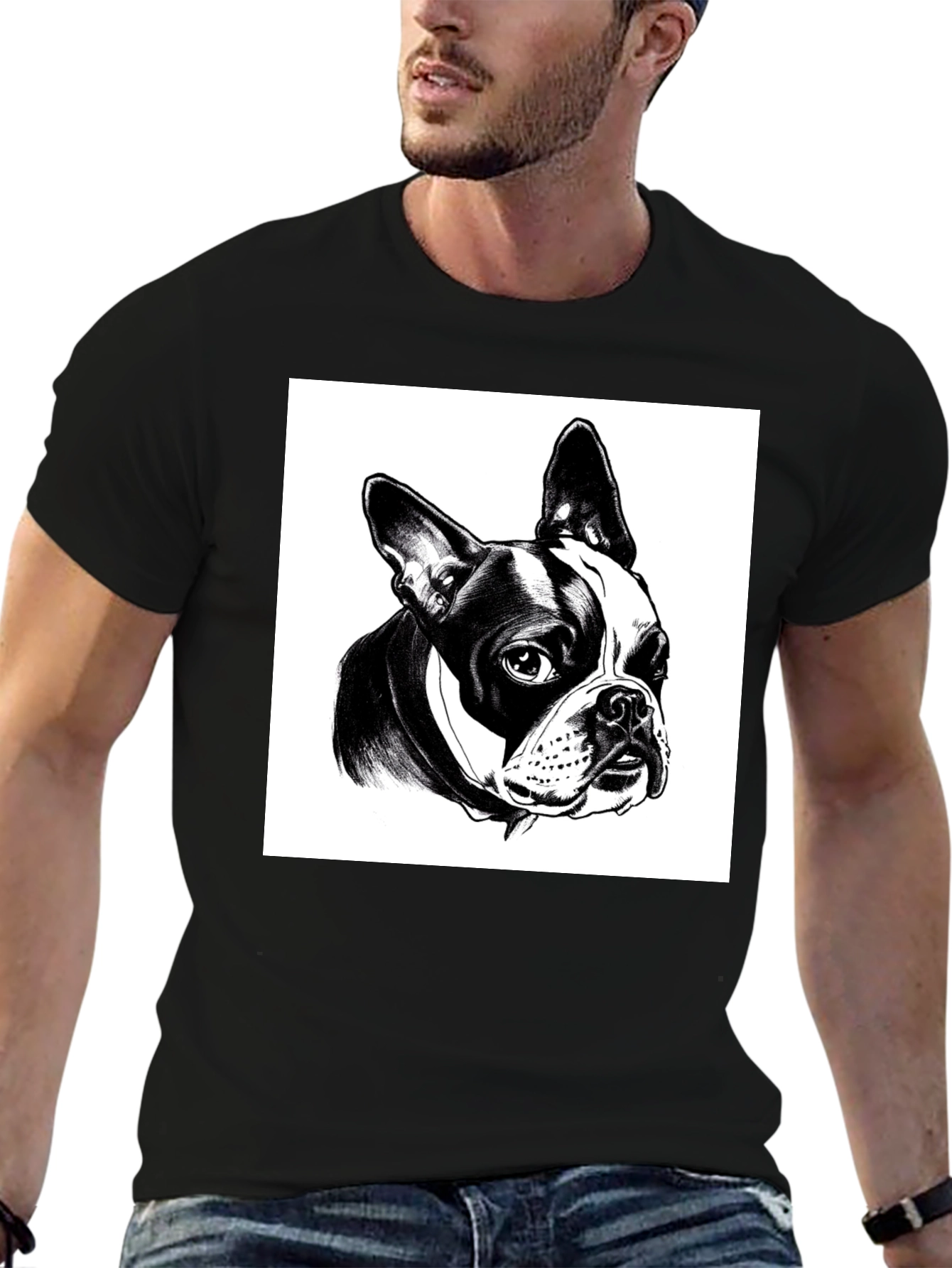 Boston Terrier Graphic Tee - Black Cotton T-Shirt
