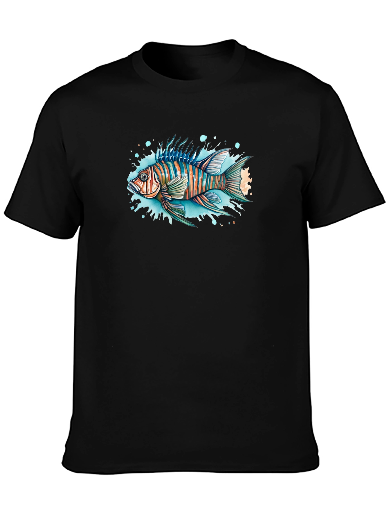 Striped Fish Graphic Black Tee