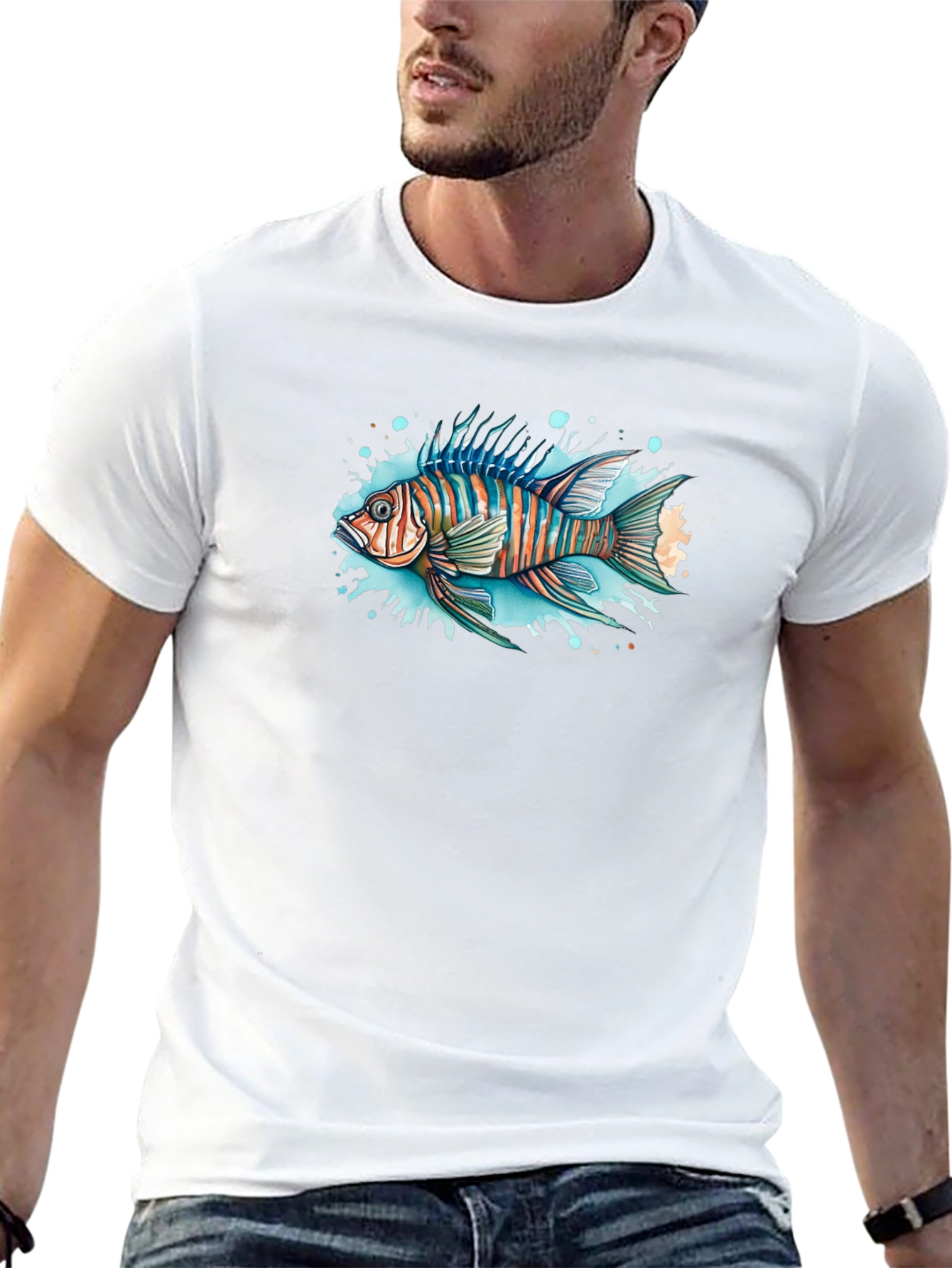 Striped Fish Graphic Black Tee
