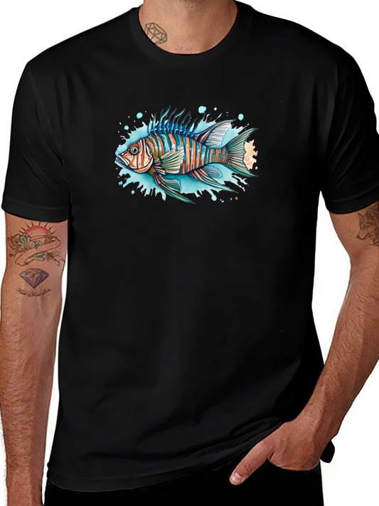 Striped Fish Graphic Black Tee