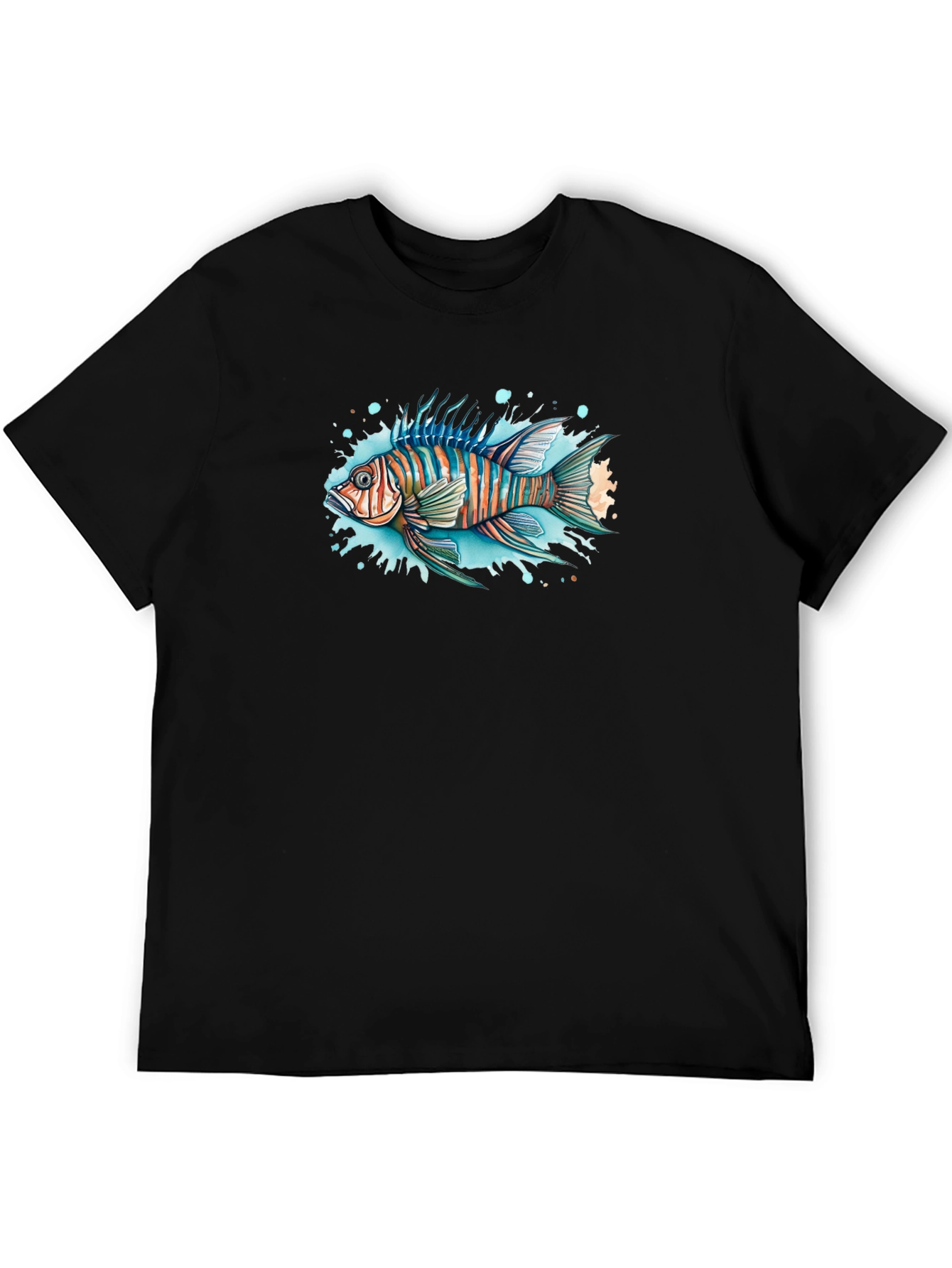 Striped Fish Graphic Black Tee