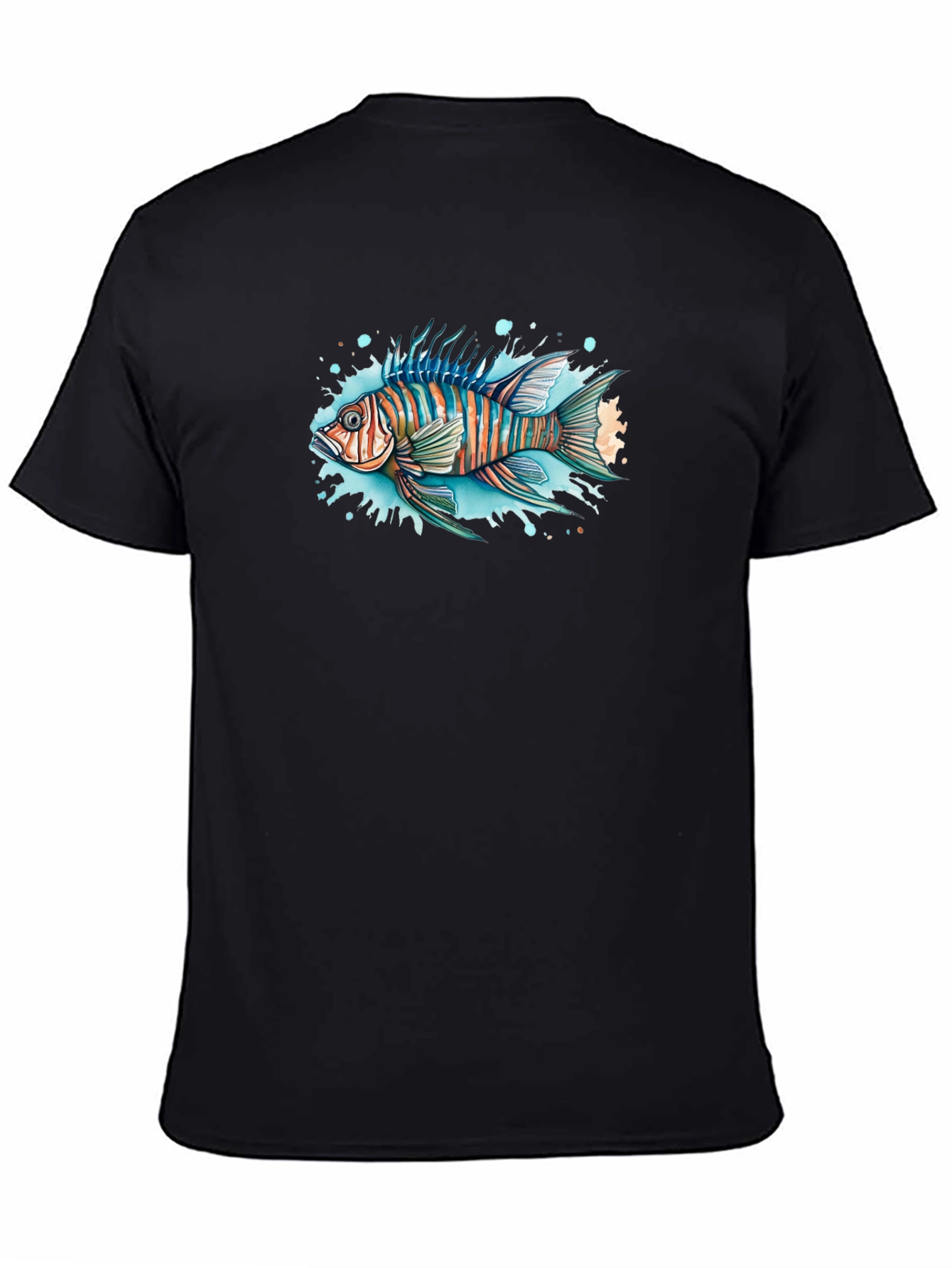 Striped Fish Graphic Black Tee