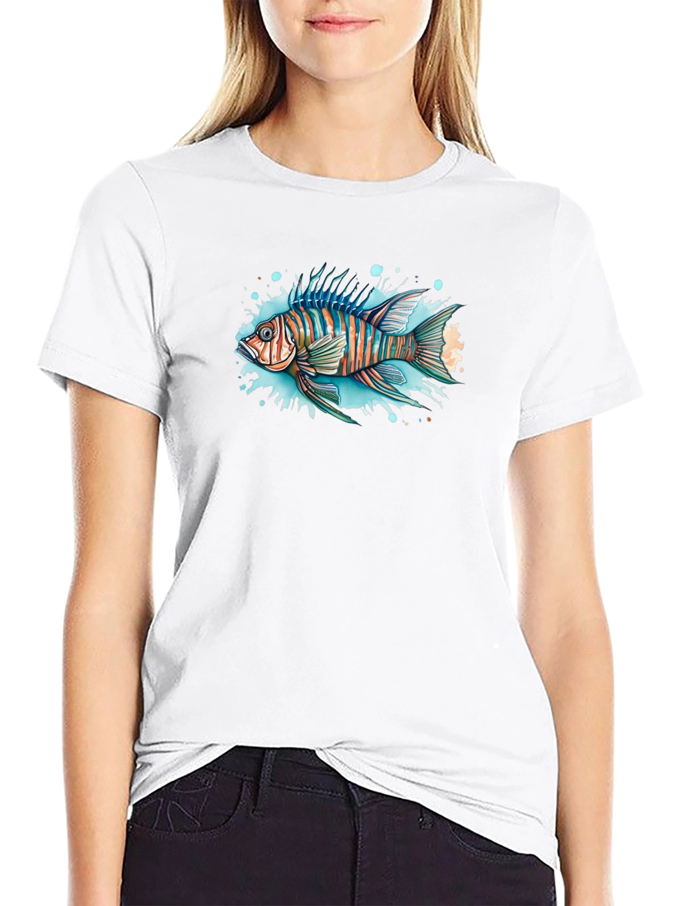 Striped Fish Graphic Black Tee