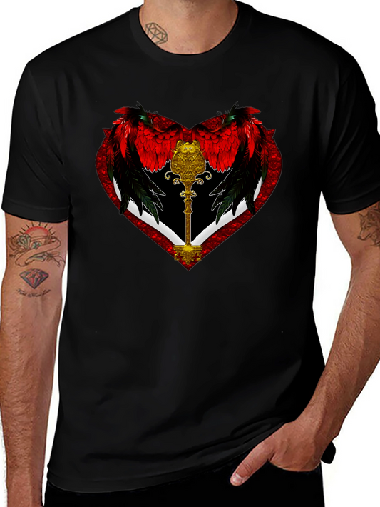 Winged Heart Key Graphic Black T-Shirt