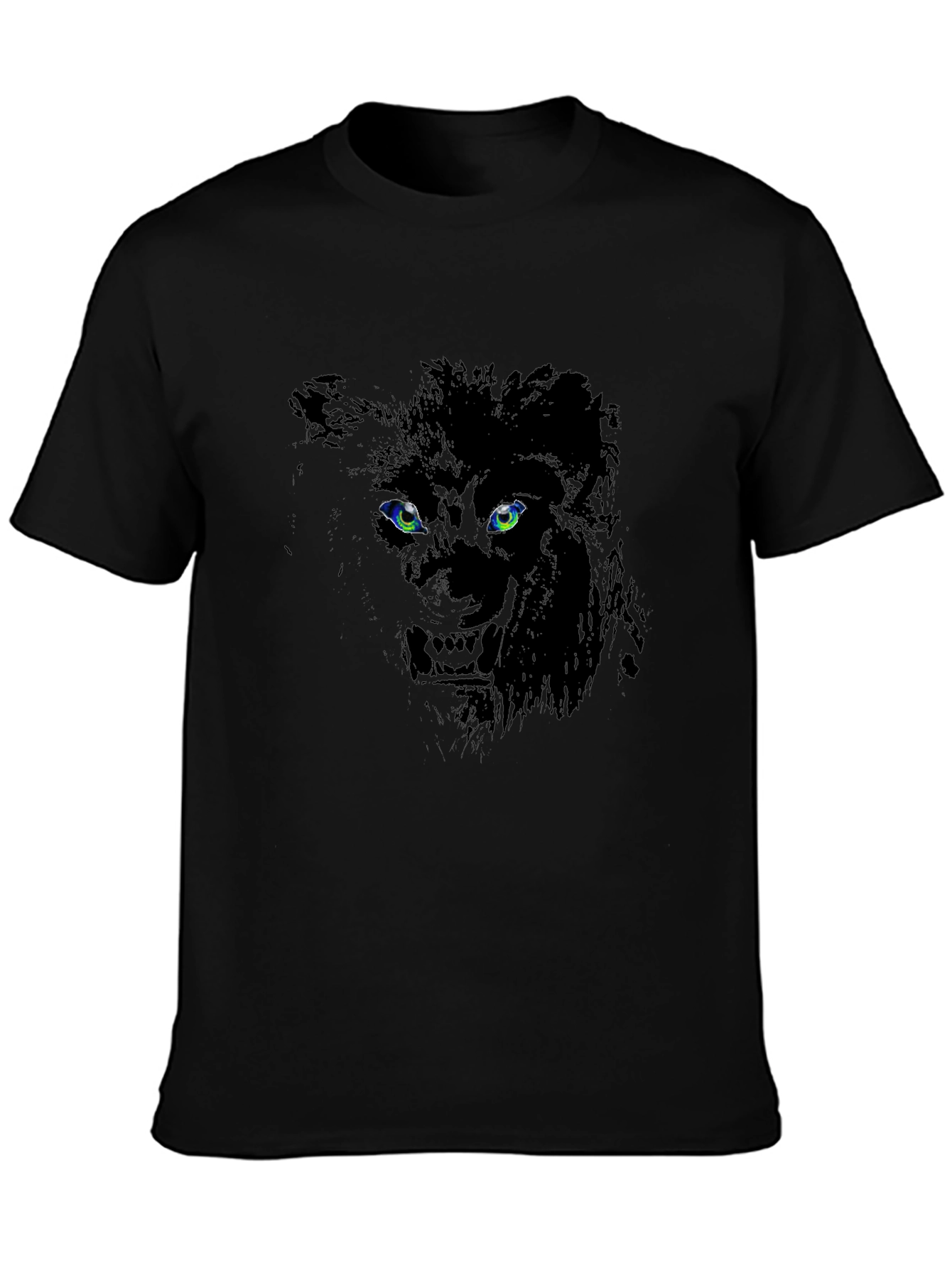 Lion Eyes Graphic Print Black T-Shirt
