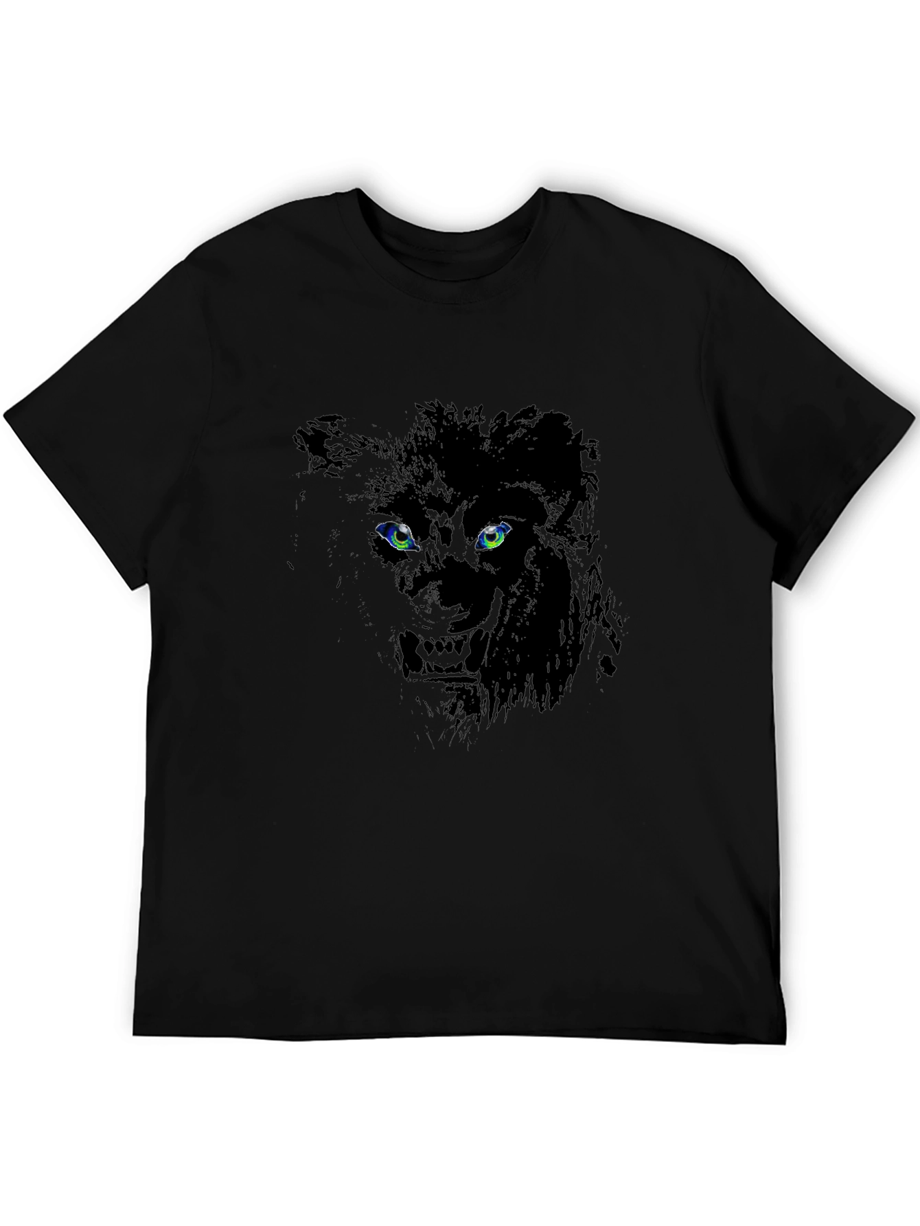 Lion Eyes Graphic Print Black T-Shirt