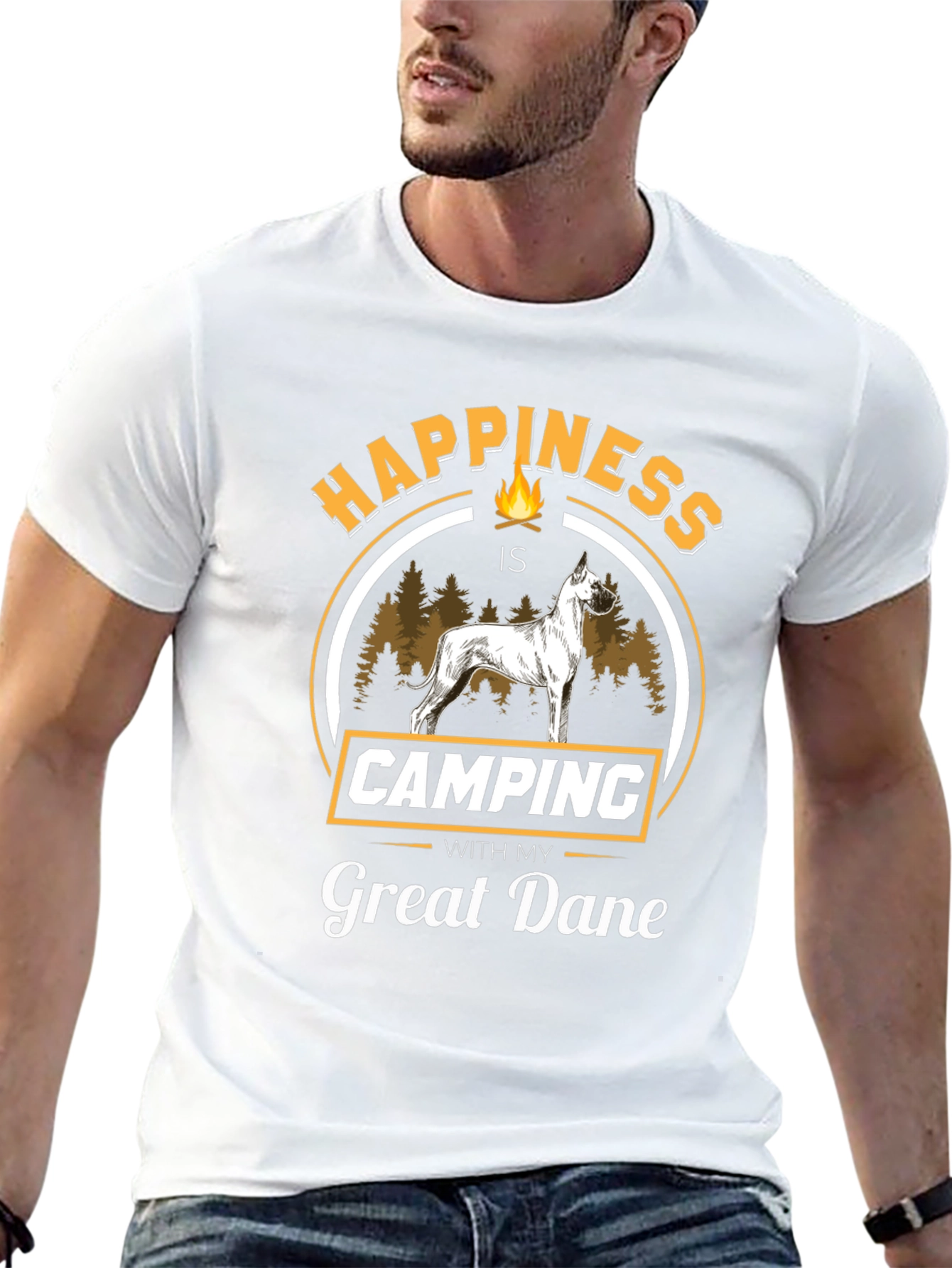 Happiness is Camping With My Great Dane Black T-Shirt