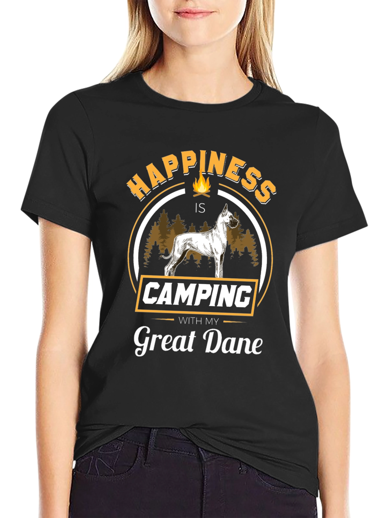 Happiness is Camping With My Great Dane Black T-Shirt