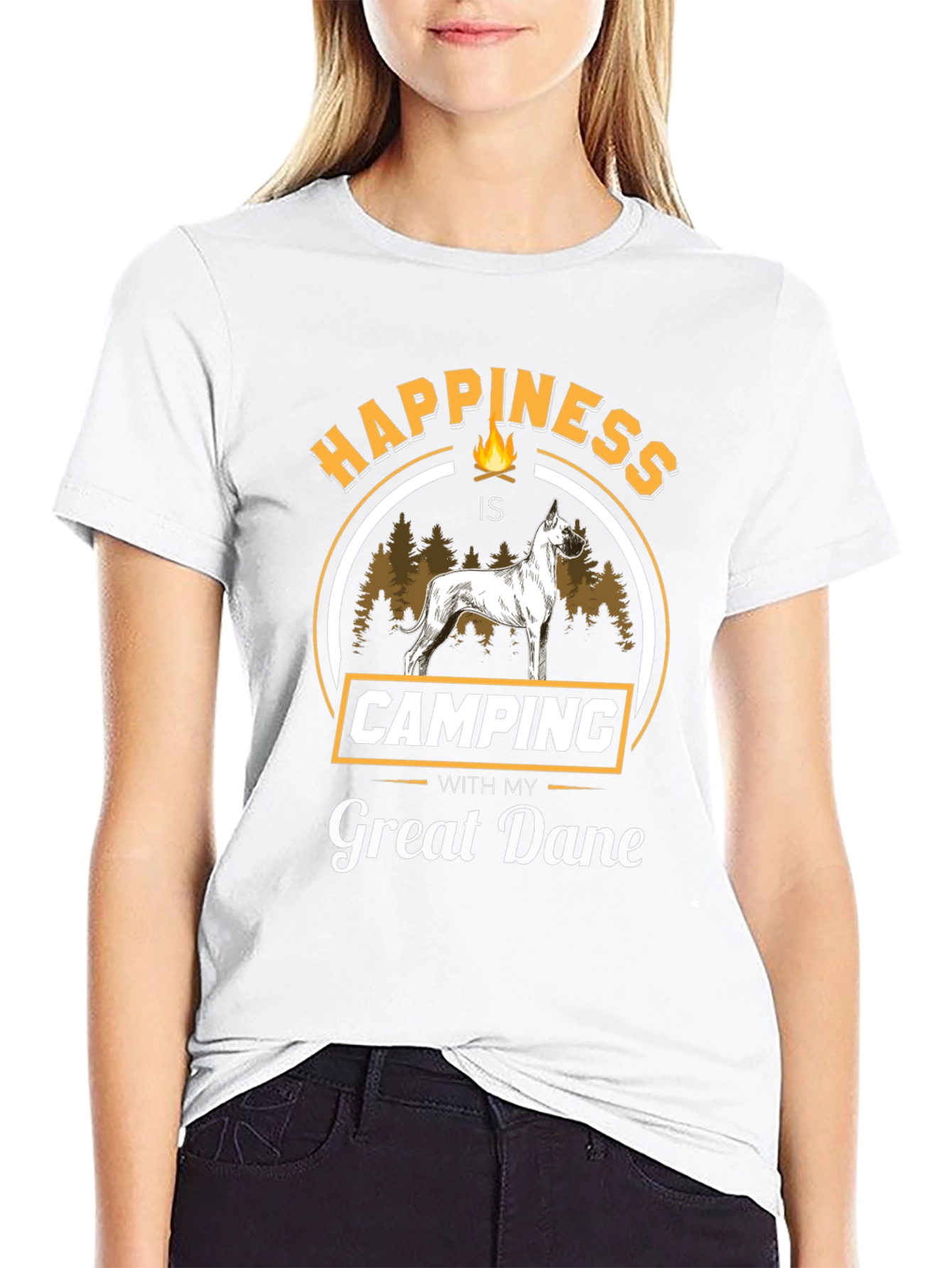 Happiness is Camping With My Great Dane Black T-Shirt