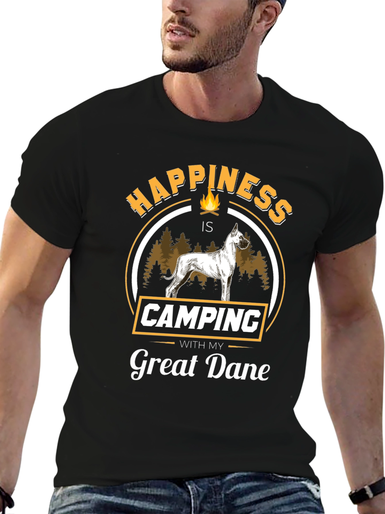 Happiness is Camping With My Great Dane Black T-Shirt