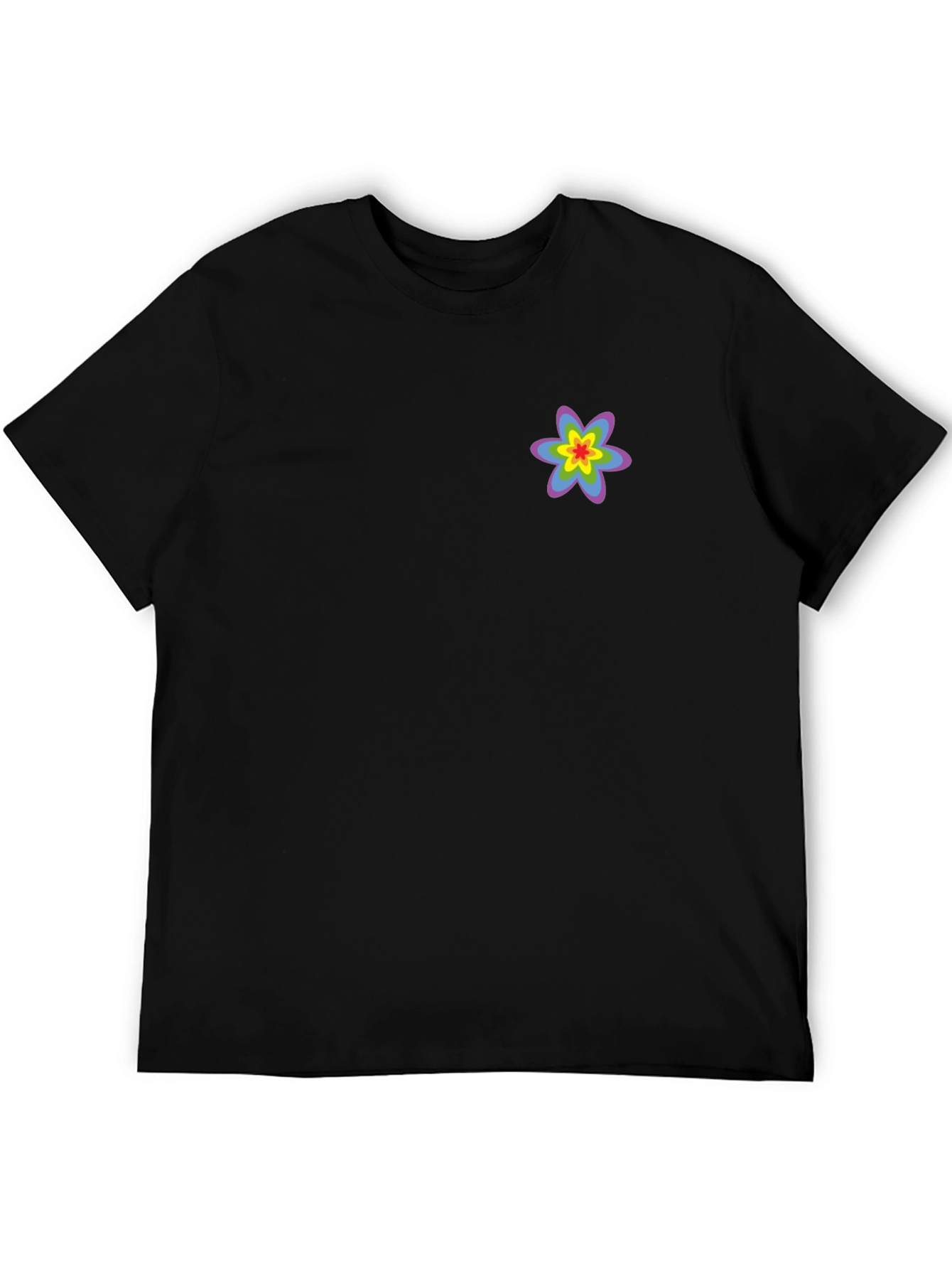 Black T-Shirt with Rainbow Flower