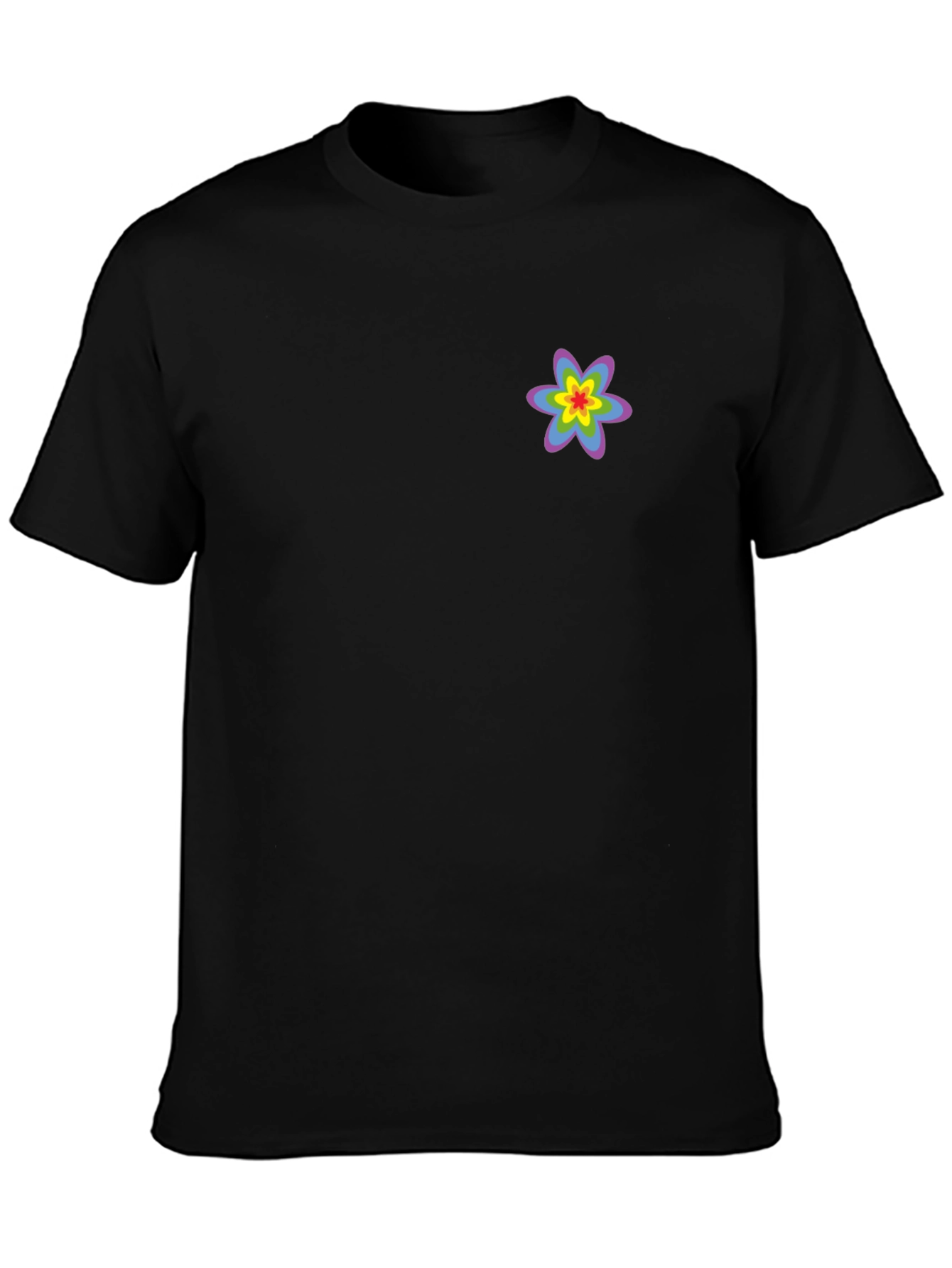 Black T-Shirt with Rainbow Flower