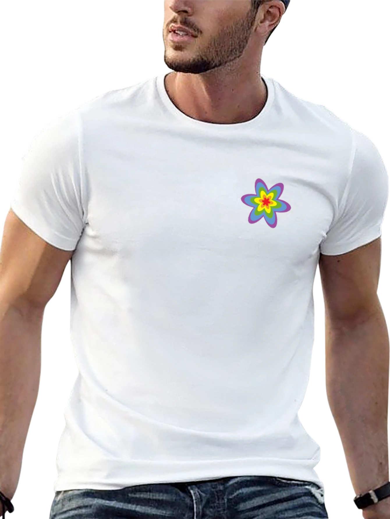 Black T-Shirt with Rainbow Flower