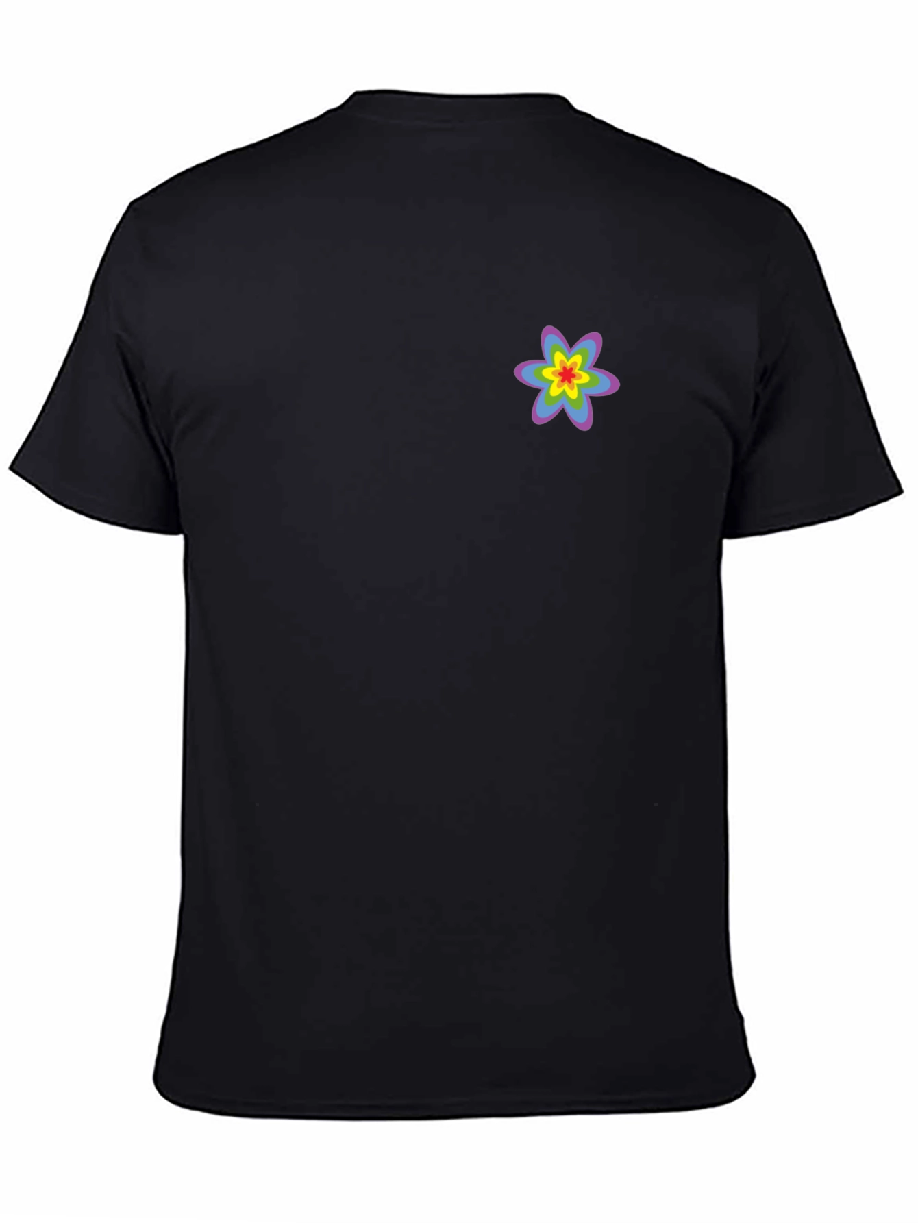 Black T-Shirt with Rainbow Flower