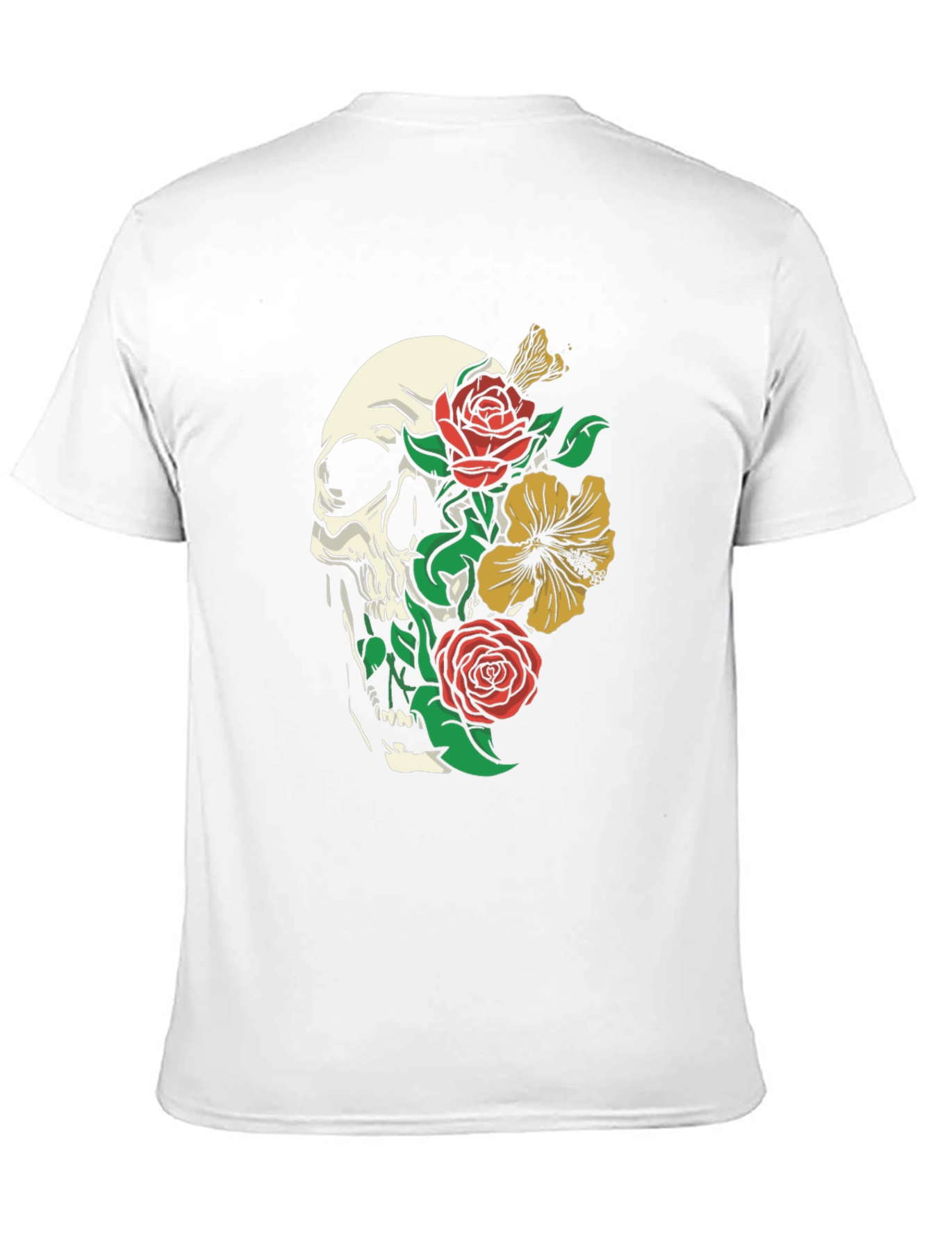 Skull and Floral Graphic Print T-Shirt - Black