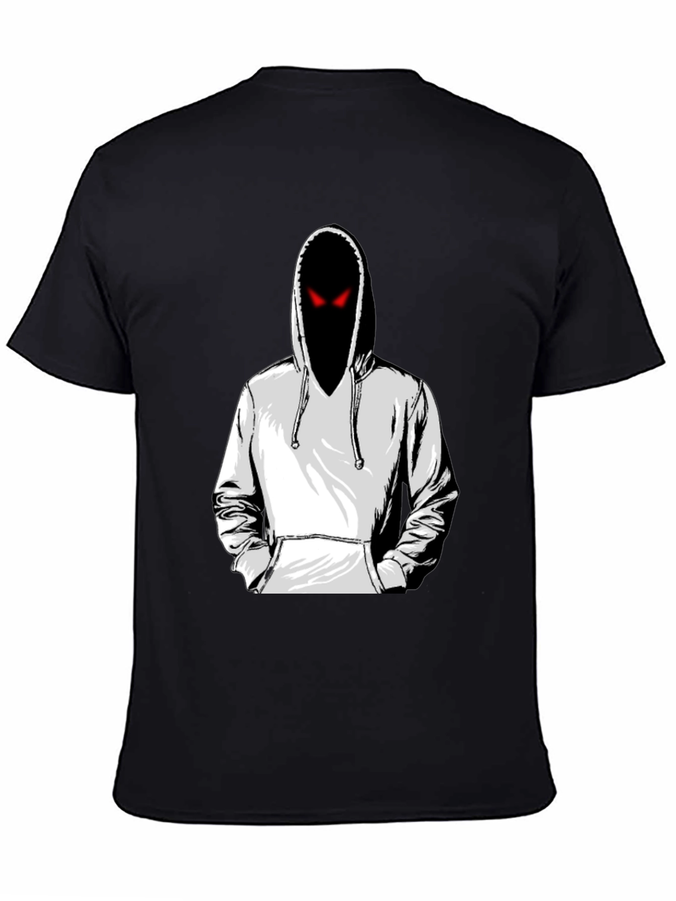 Mens Graphic Tee: Hooded Figure with Red Eyes