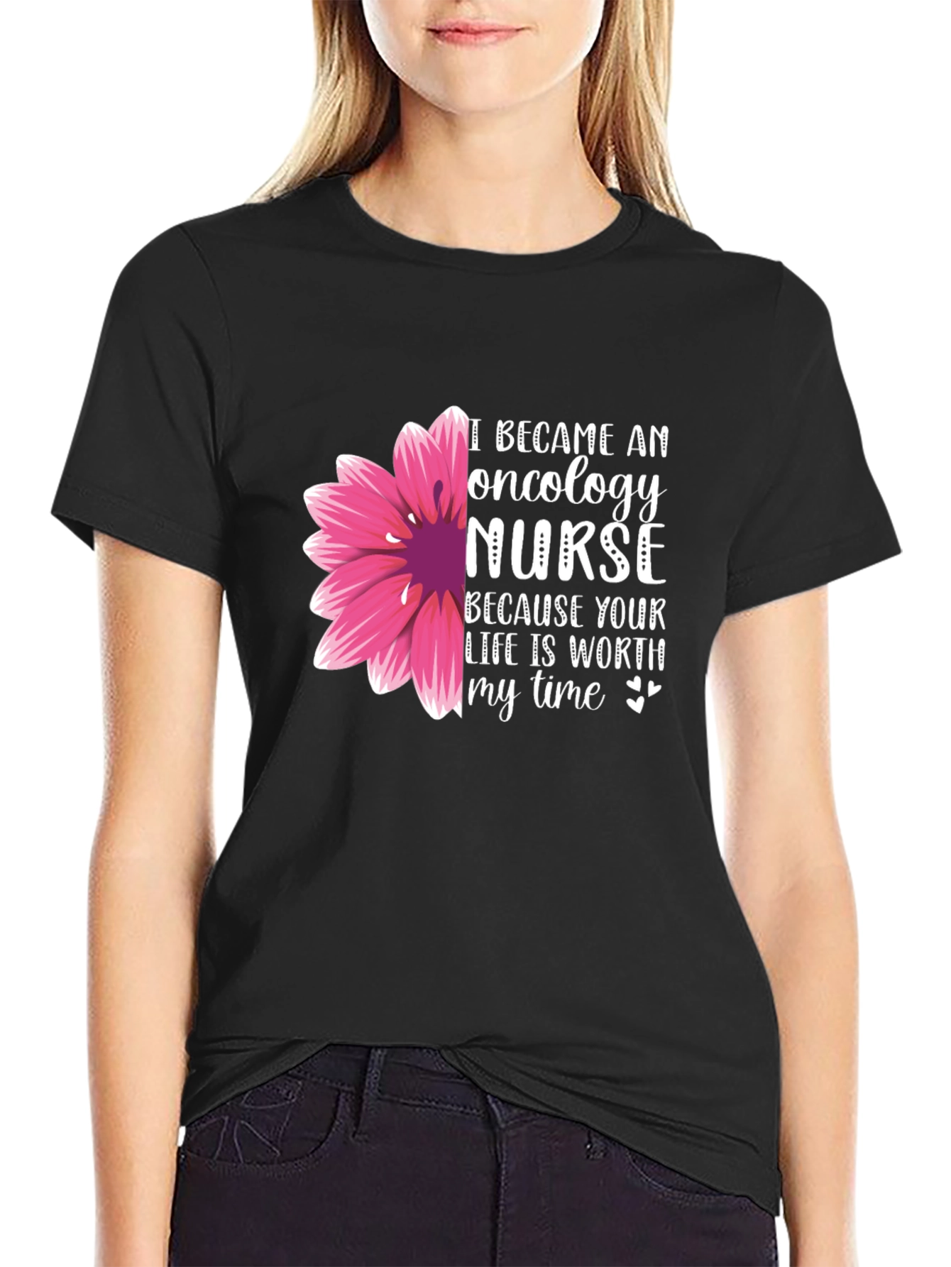 Oncology Nurse T-Shirt - Floral Design