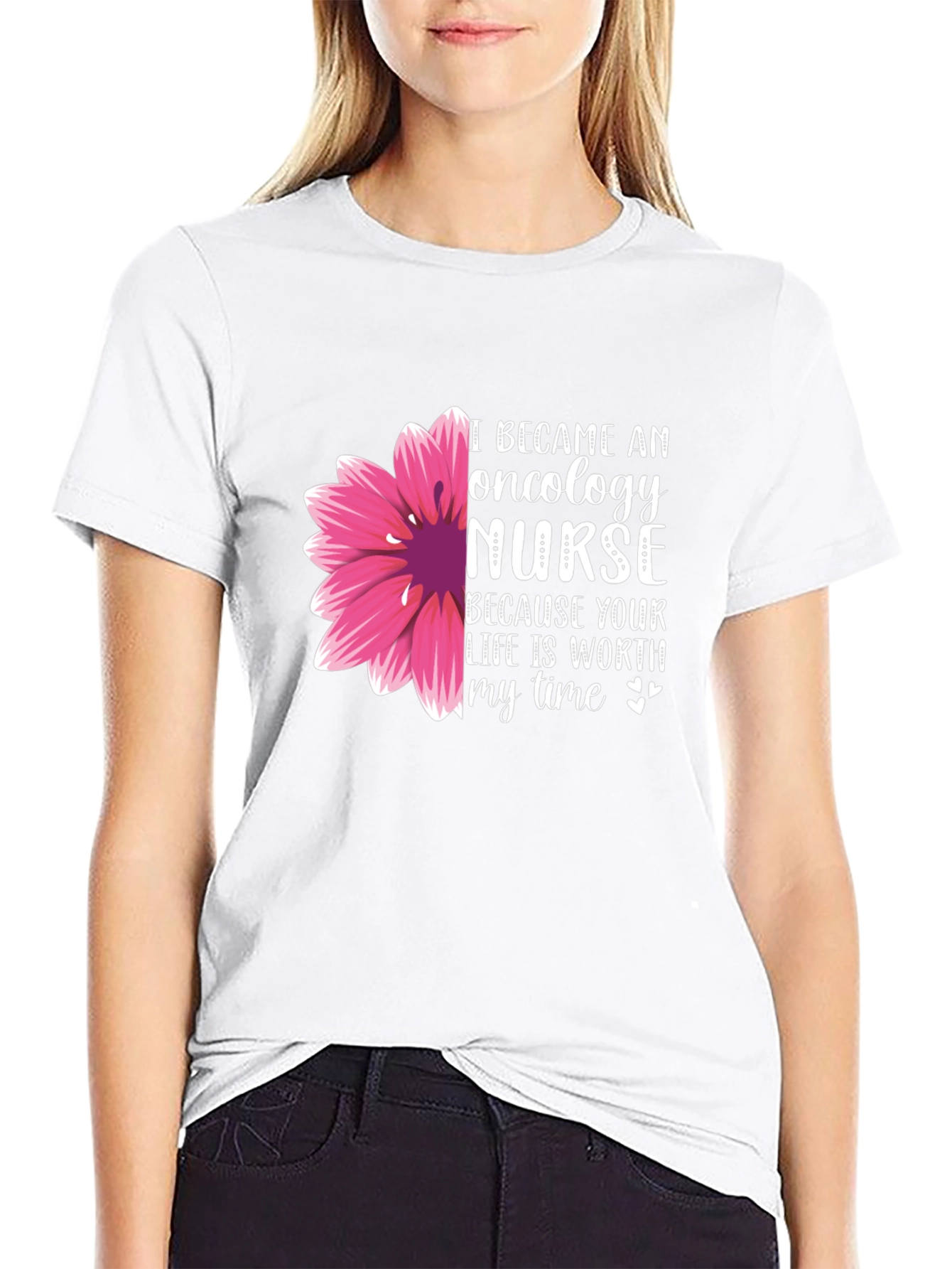 Oncology Nurse T-Shirt - Floral Design