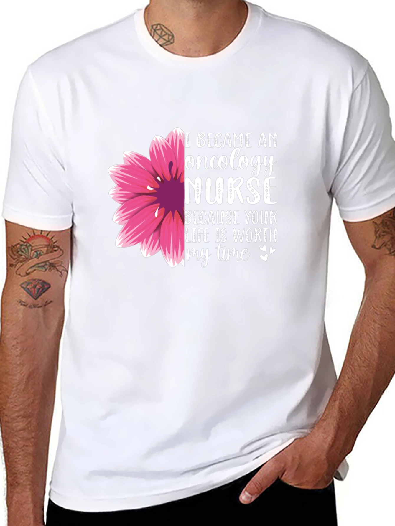 Oncology Nurse T-Shirt - Floral Design