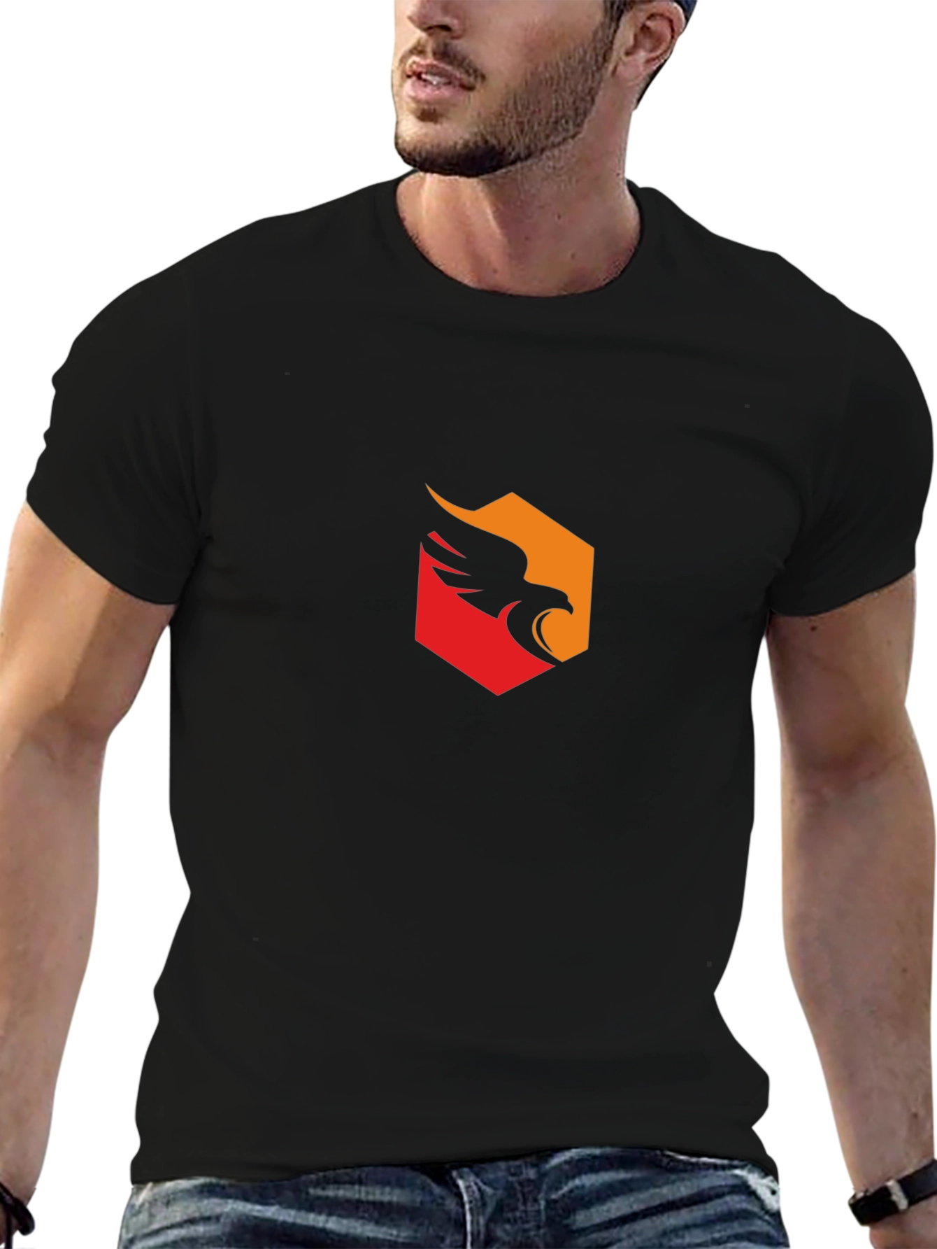 Mens Black T-Shirt with Eagle Emblem