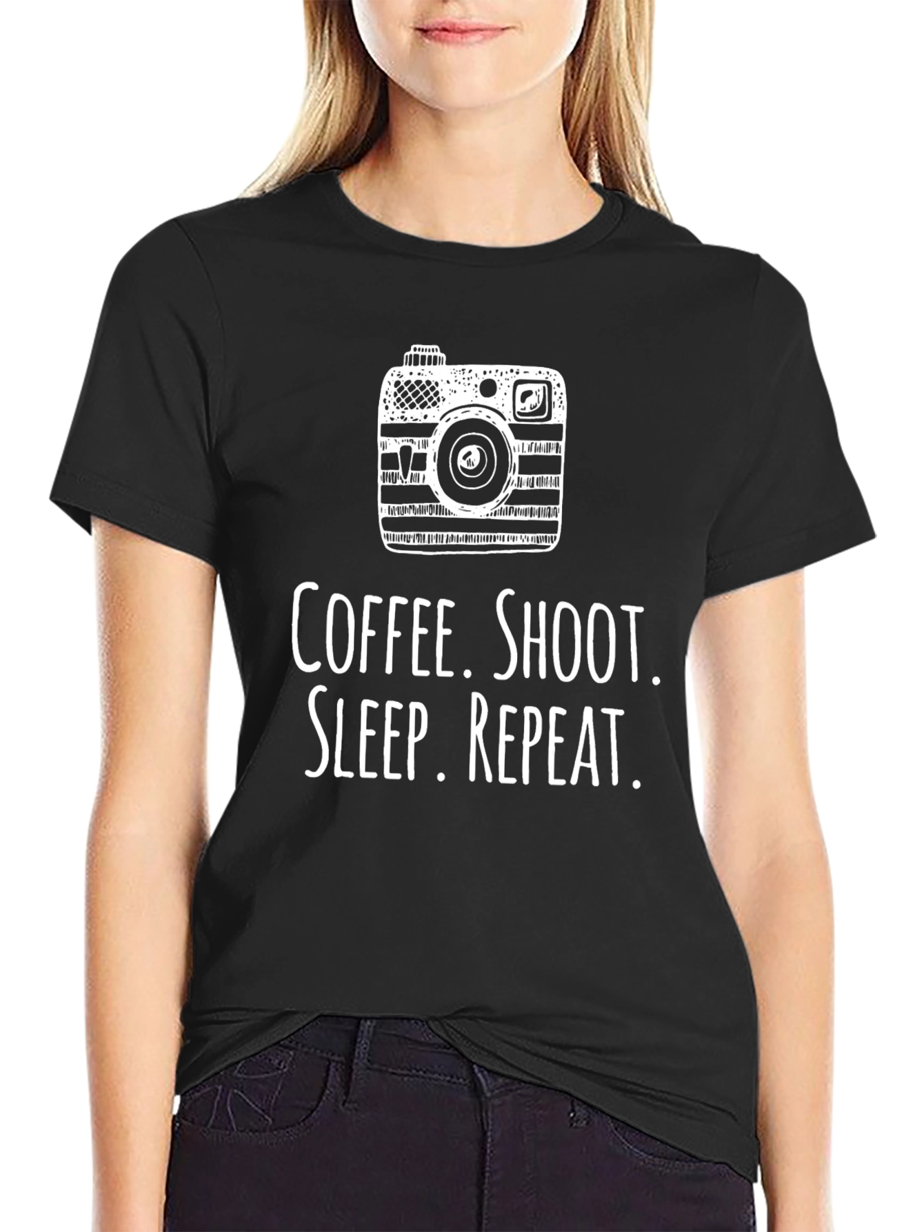 Coffee Shoot Sleep Repeat Black Graphic Tee
