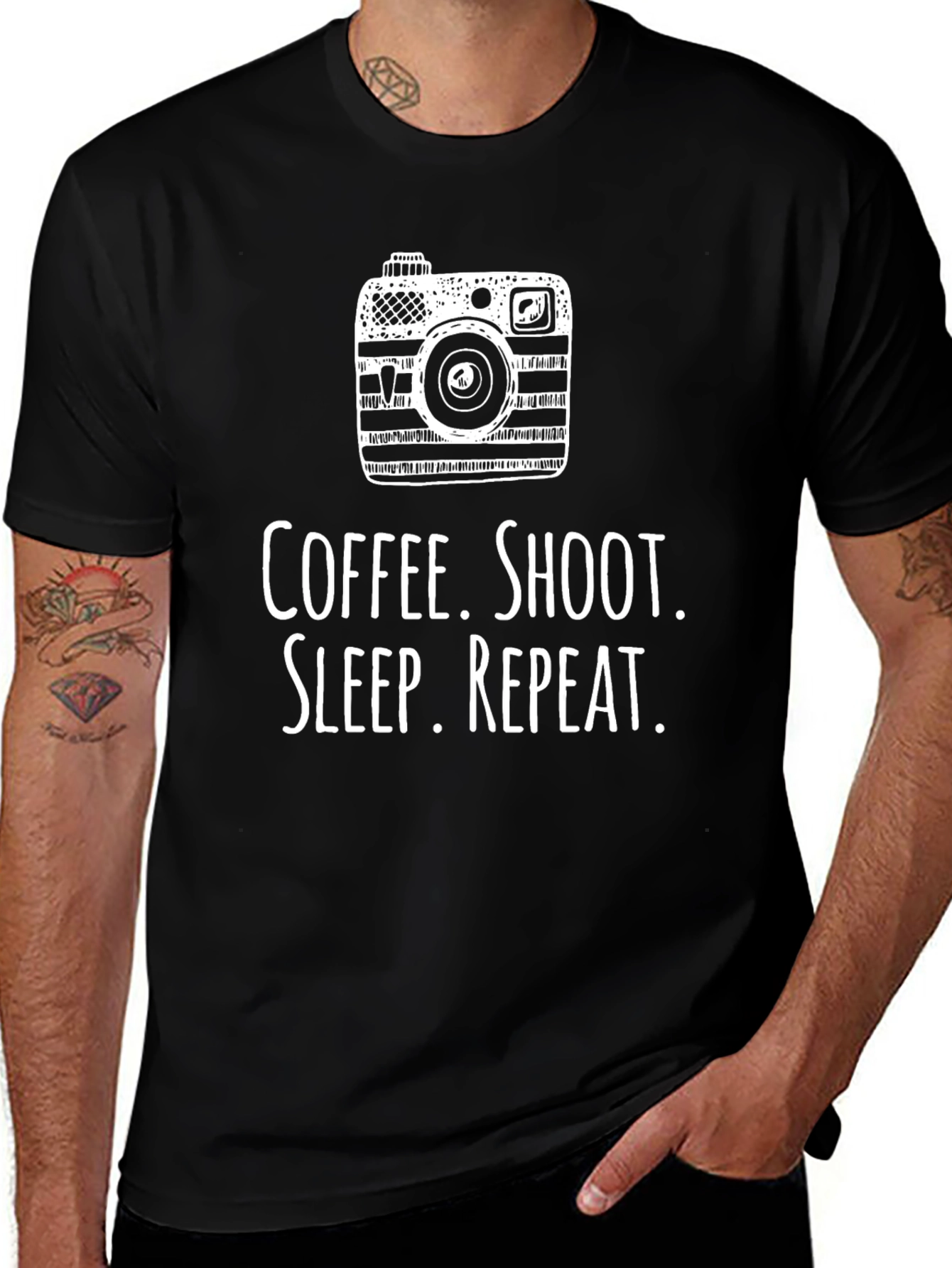 Coffee Shoot Sleep Repeat Black Graphic Tee